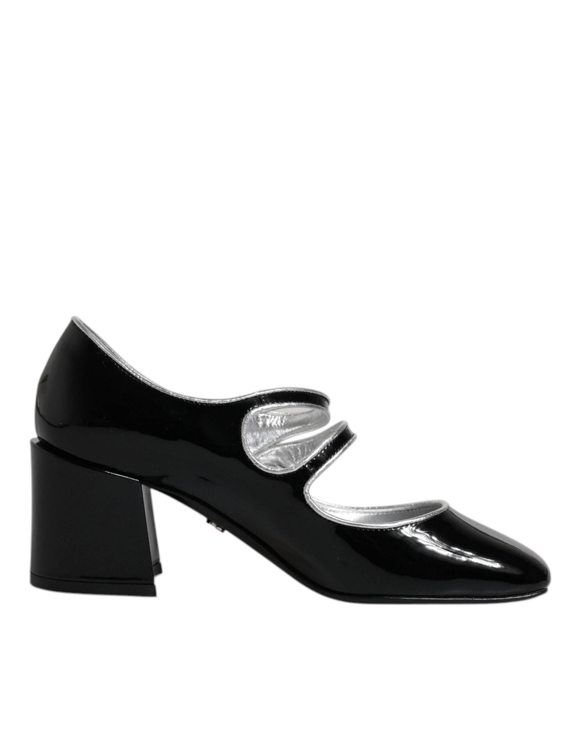 Dolce & Gabbana Black Patent Leather Crystal Mary Jane Pumps Shoes - Hilstor