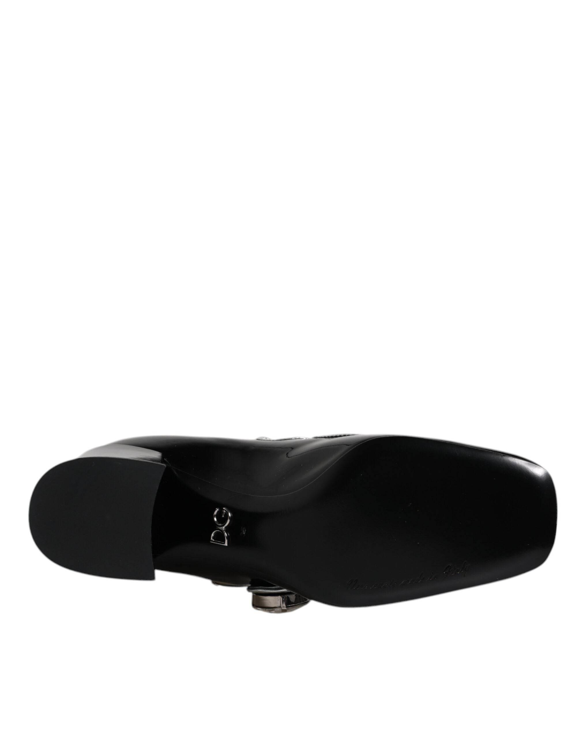 Dolce & Gabbana Black Patent Leather Crystal Mary Jane Pumps Shoes - Hilstor