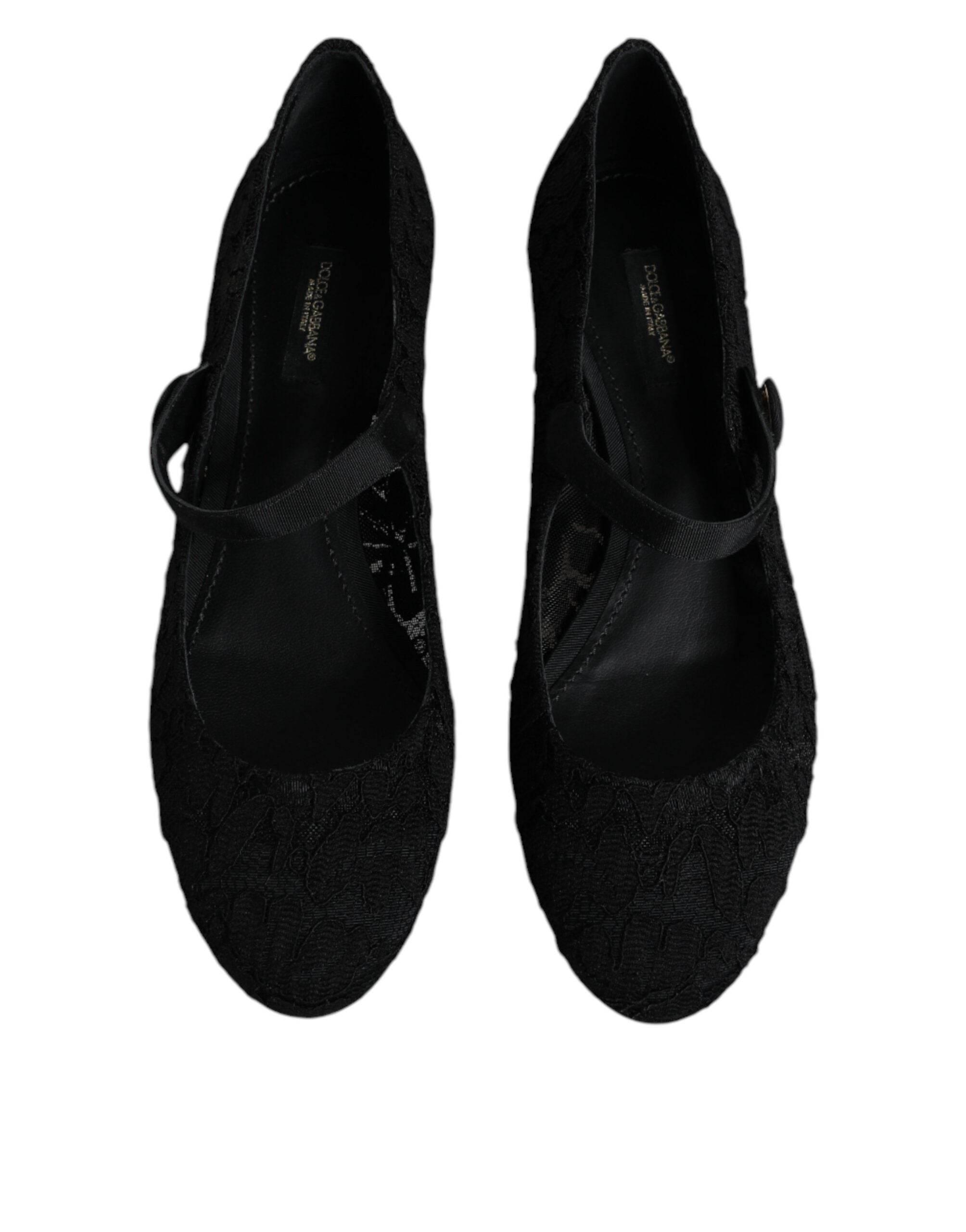 Dolce & Gabbana Black Mary Jane Taormina Lace Pumps Shoes - Hilstor