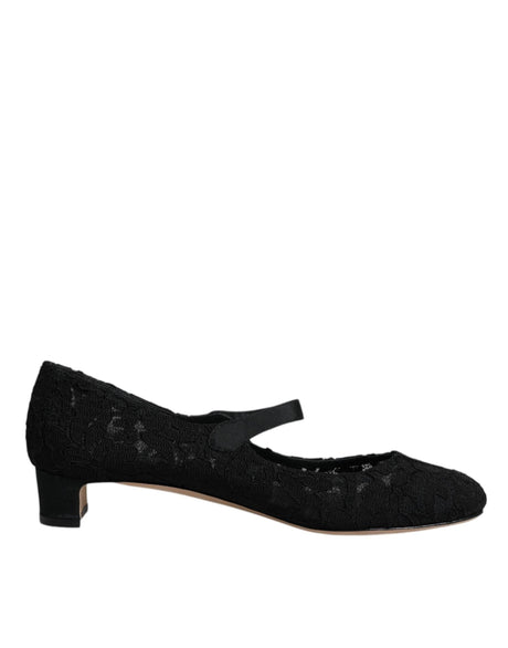 Dolce & Gabbana Black Mary Jane Taormina Lace Pumps Shoes - Hilstor