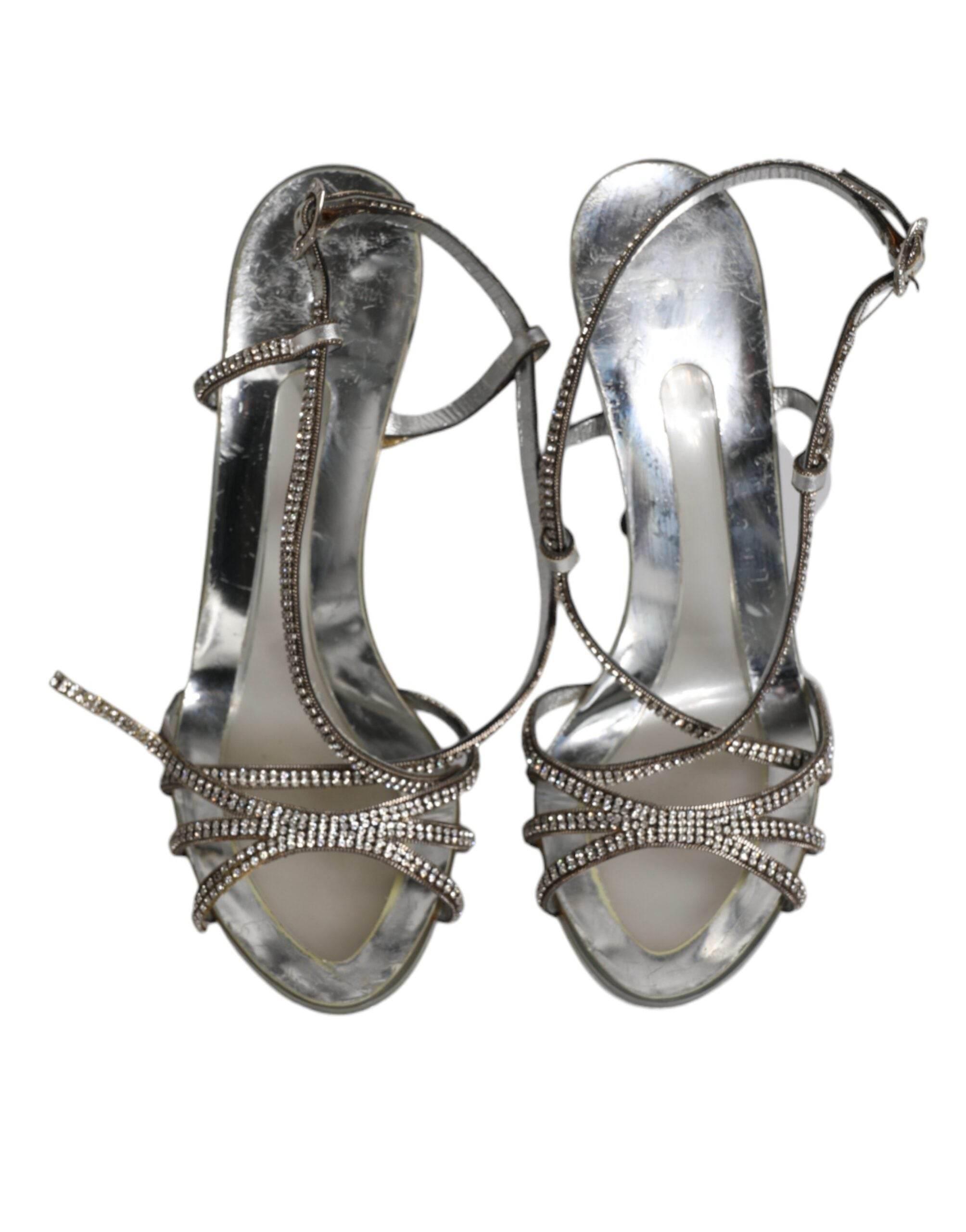 Dolce & Gabbana Silver Crystal Slingback KEIRA Sandals Shoes - Hilstor