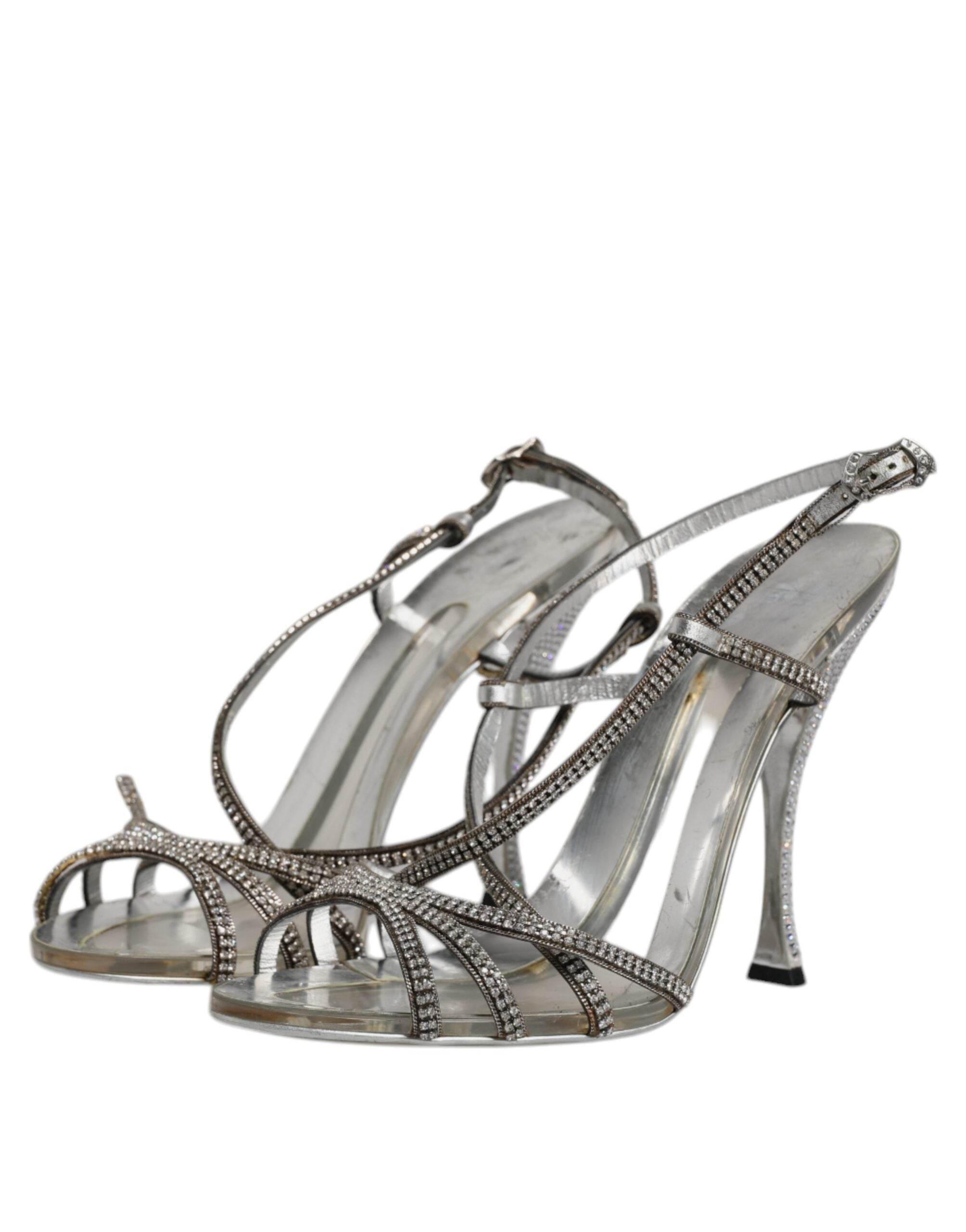 Dolce & Gabbana Silver Crystal Slingback KEIRA Sandals Shoes - Hilstor
