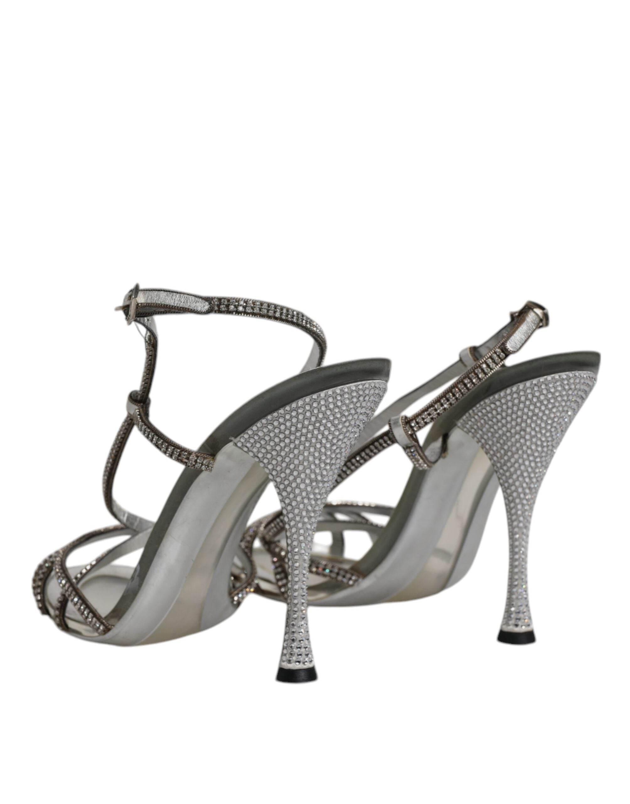 Dolce & Gabbana Silver Crystal Slingback KEIRA Sandals Shoes - Hilstor