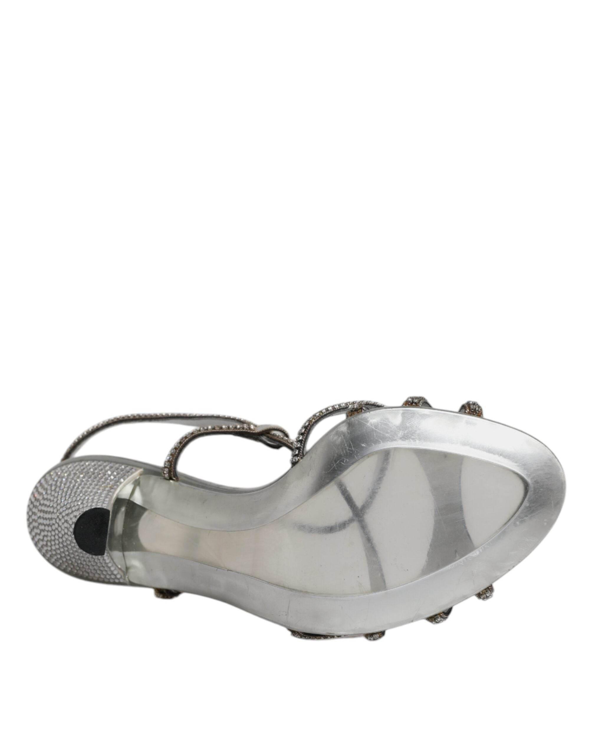Dolce & Gabbana Silver Crystal Slingback KEIRA Sandals Shoes - Hilstor