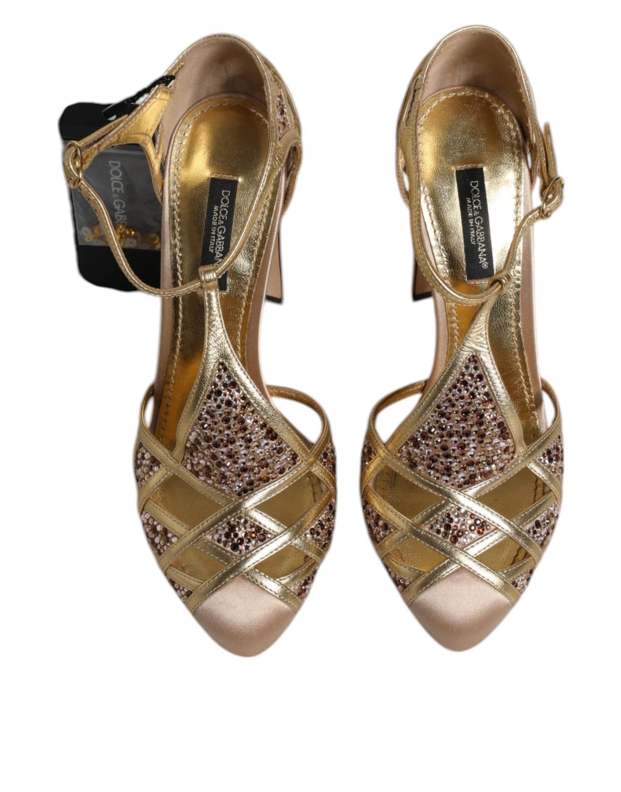 Dolce & Gabbana Beige Crystal Embellished Satin Leather Pumps Shoes - Hilstor