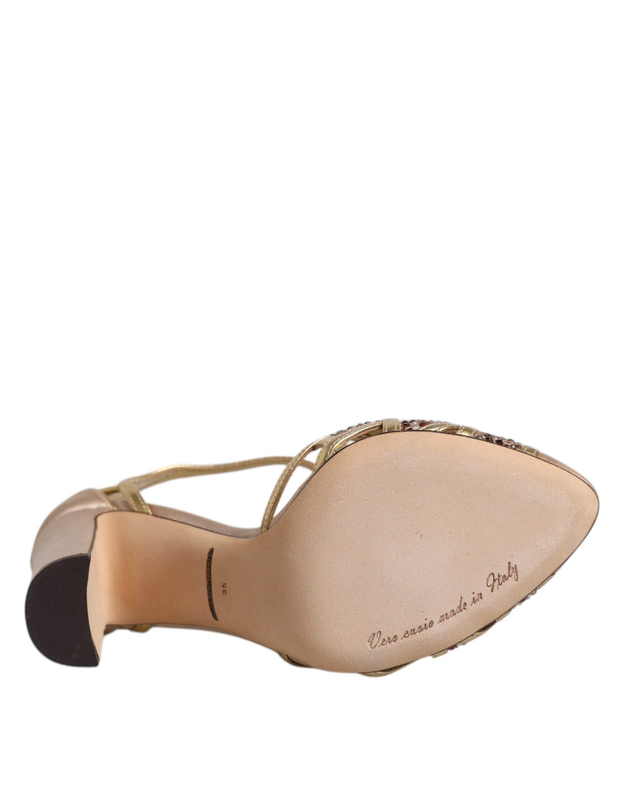 Dolce & Gabbana Beige Crystal Embellished Satin Leather Pumps Shoes - Hilstor