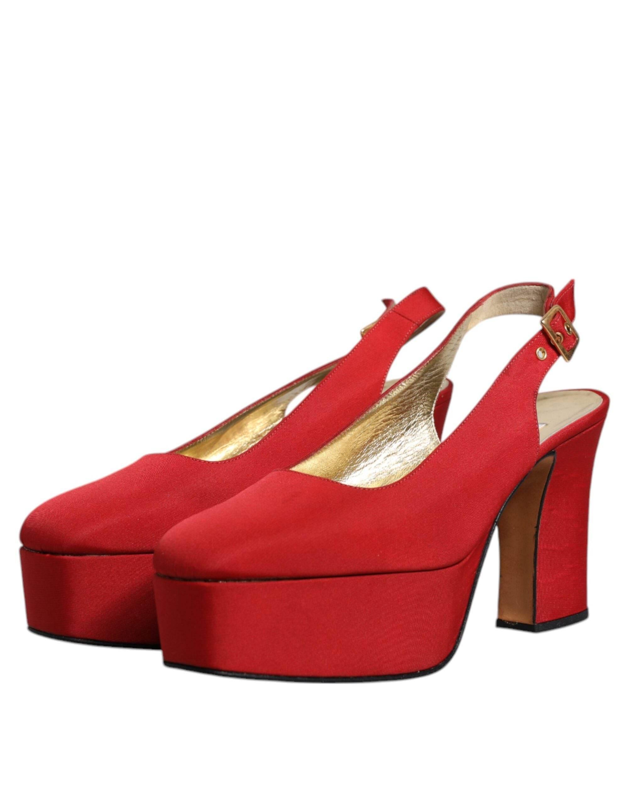 Dolce & Gabbana Red Platform Slingback Heels Sandals Shoes - Hilstor