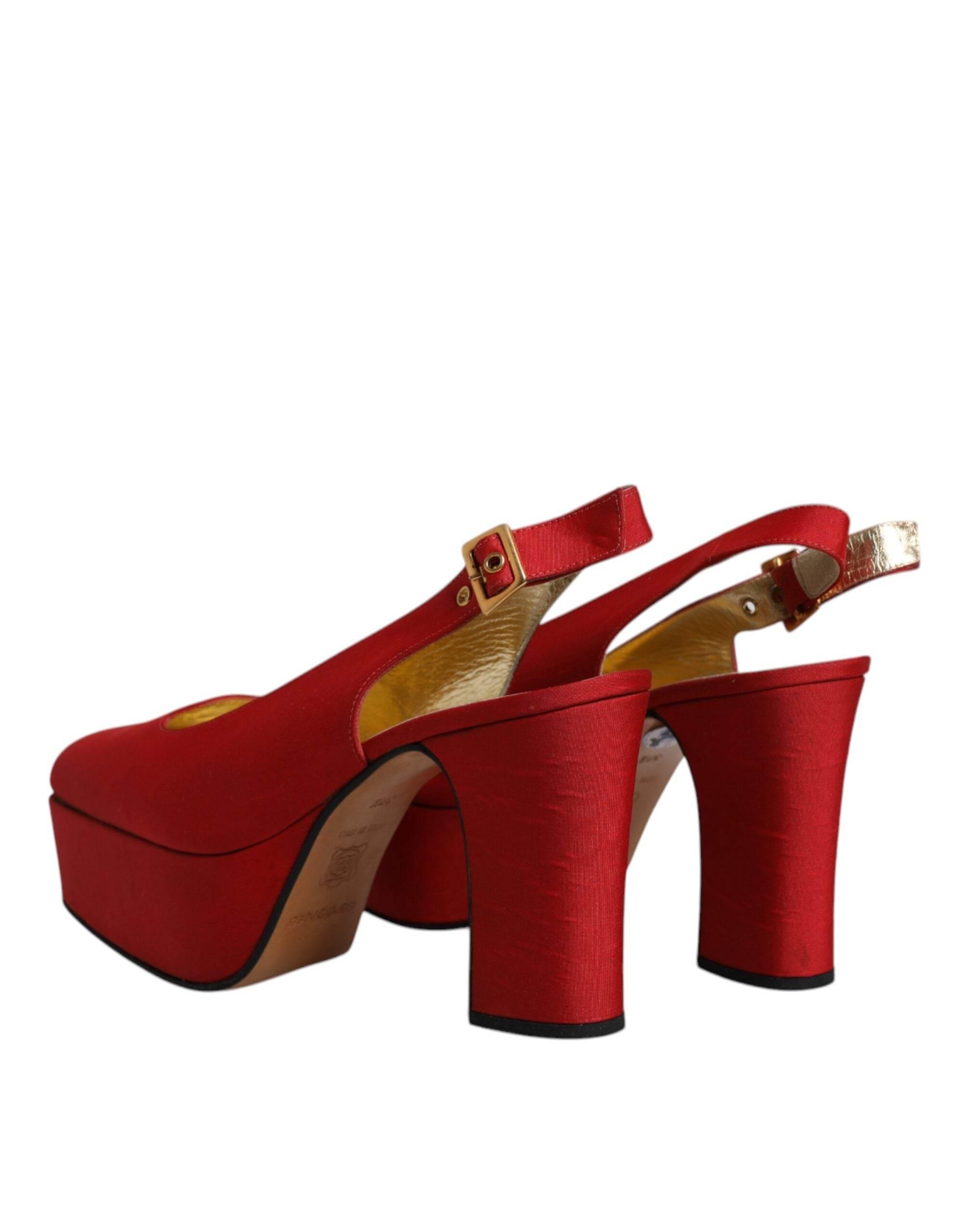 Dolce & Gabbana Red Platform Slingback Heels Sandals Shoes - Hilstor