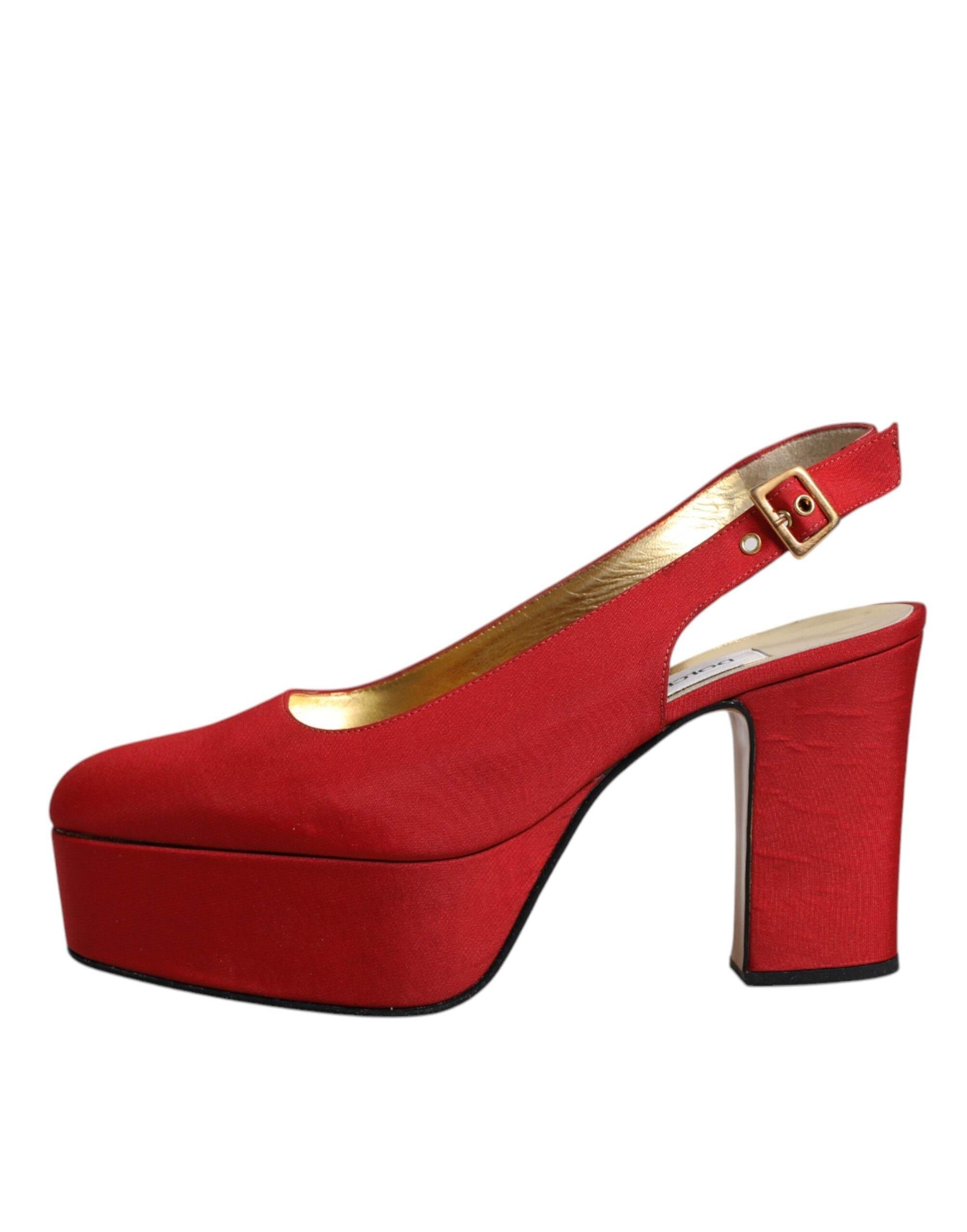 Dolce & Gabbana Red Platform Slingback Heels Sandals Shoes - Hilstor