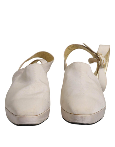 Dolce & Gabbana Off White Block Heels Slingback Sandals Shoes - Hilstor