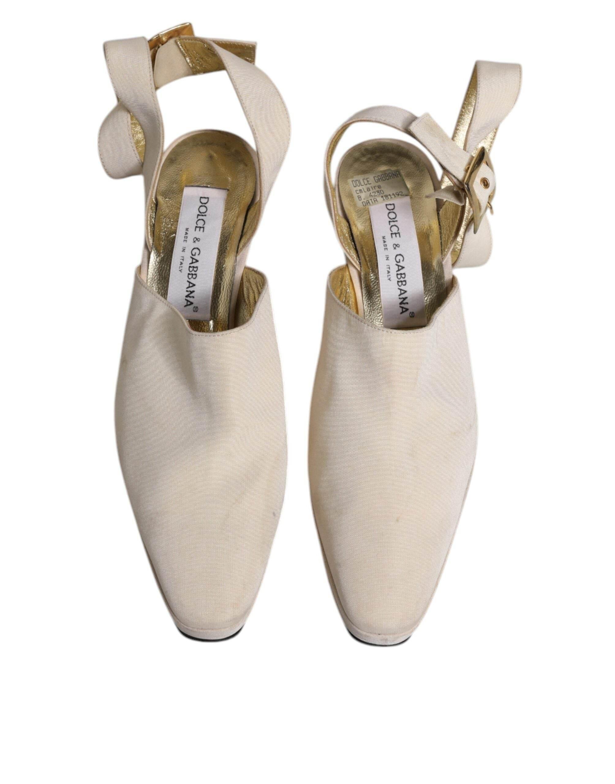 Dolce & Gabbana Off White Block Heels Slingback Sandals Shoes - Hilstor