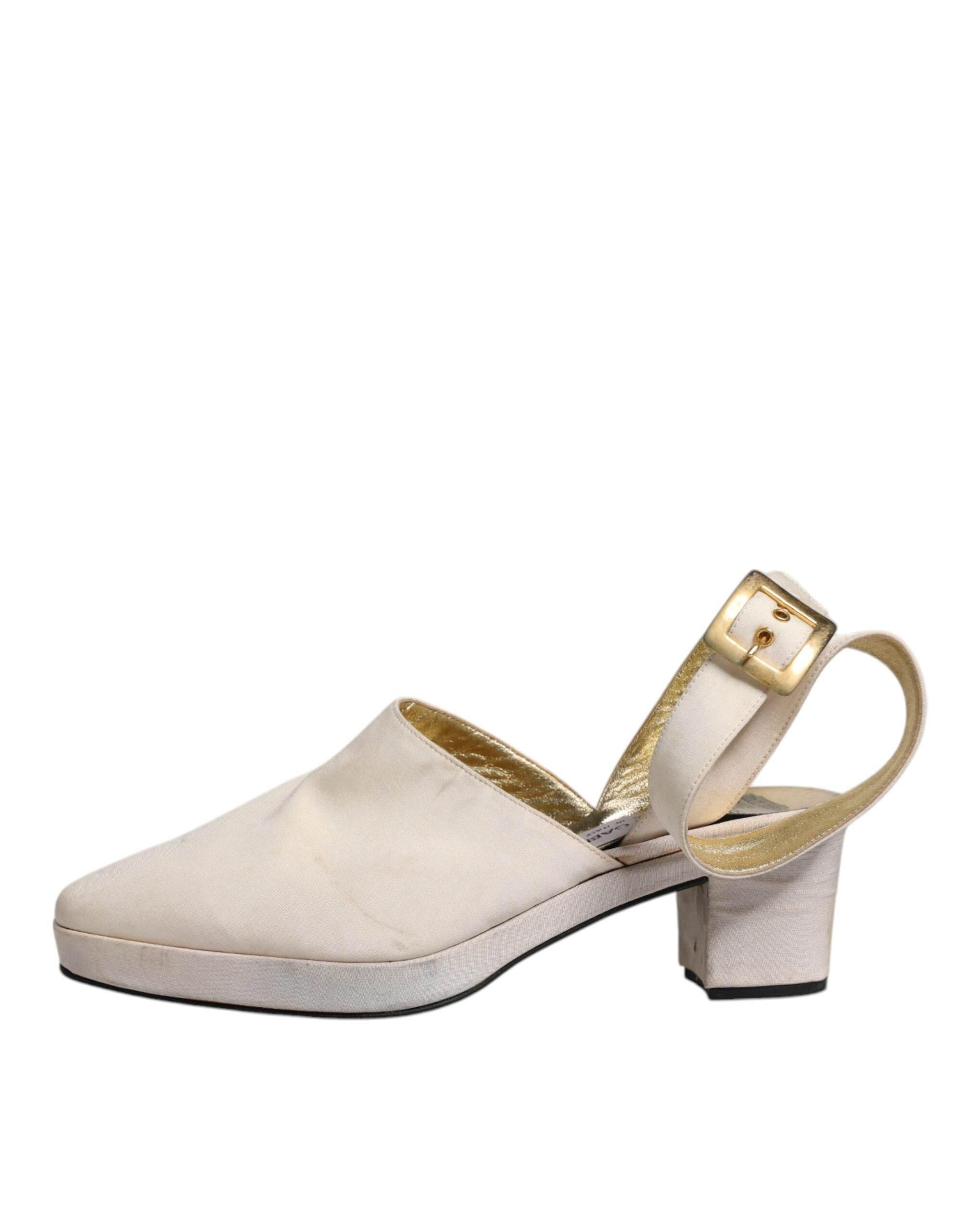 Dolce & Gabbana Off White Block Heels Slingback Sandals Shoes - Hilstor