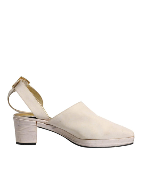Dolce & Gabbana Off White Block Heels Slingback Sandals Shoes - Hilstor