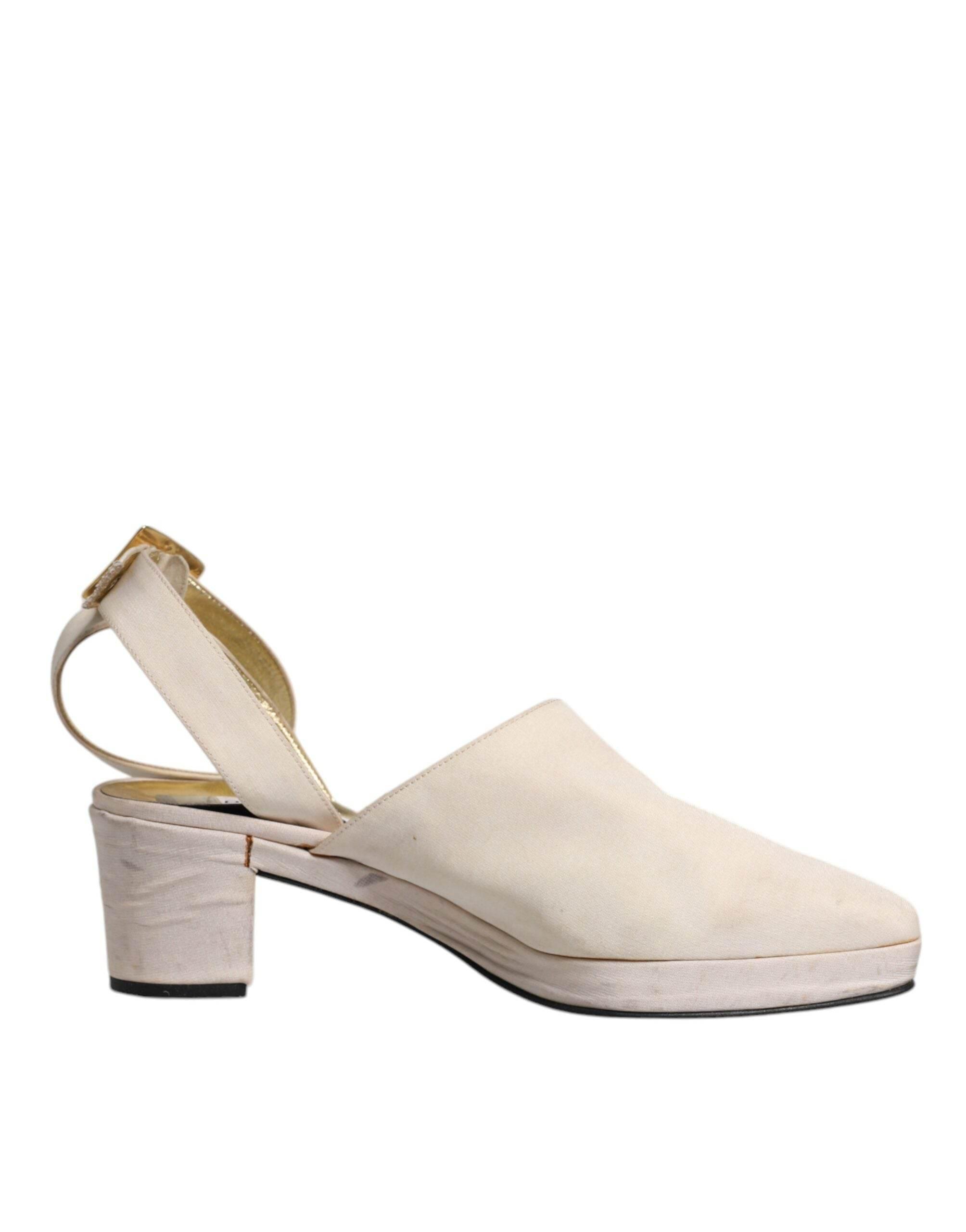 Dolce & Gabbana Off White Block Heels Slingback Sandals Shoes - Hilstor