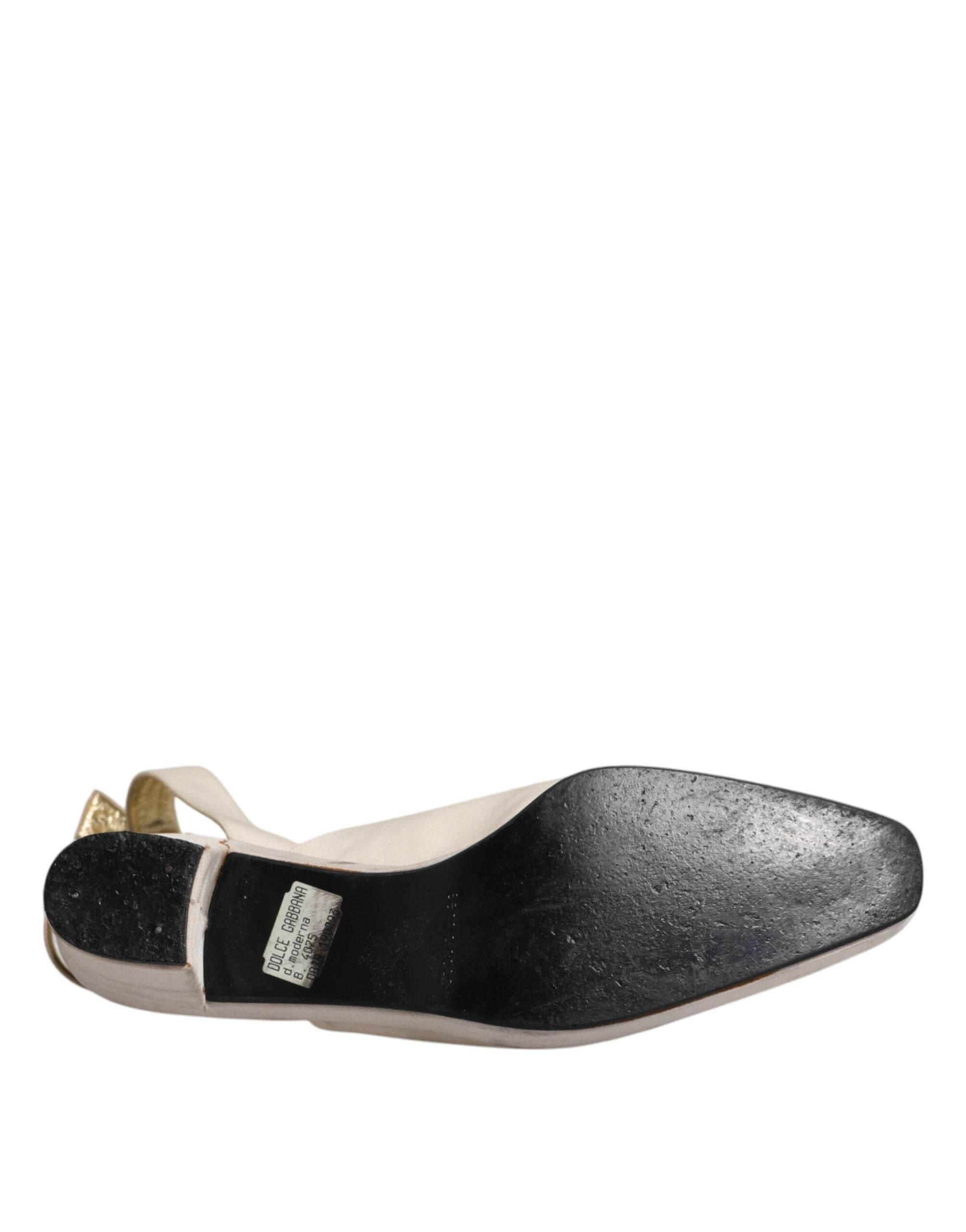 Dolce & Gabbana Off White Block Heels Slingback Sandals Shoes - Hilstor