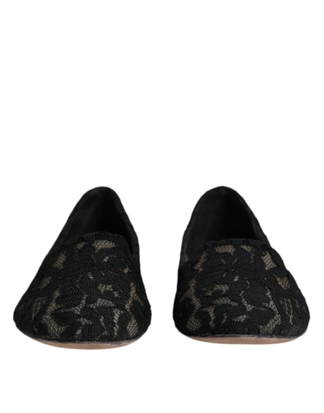 Dolce & Gabbana Black Taormina Lace Slip On Flats Shoes - Hilstor