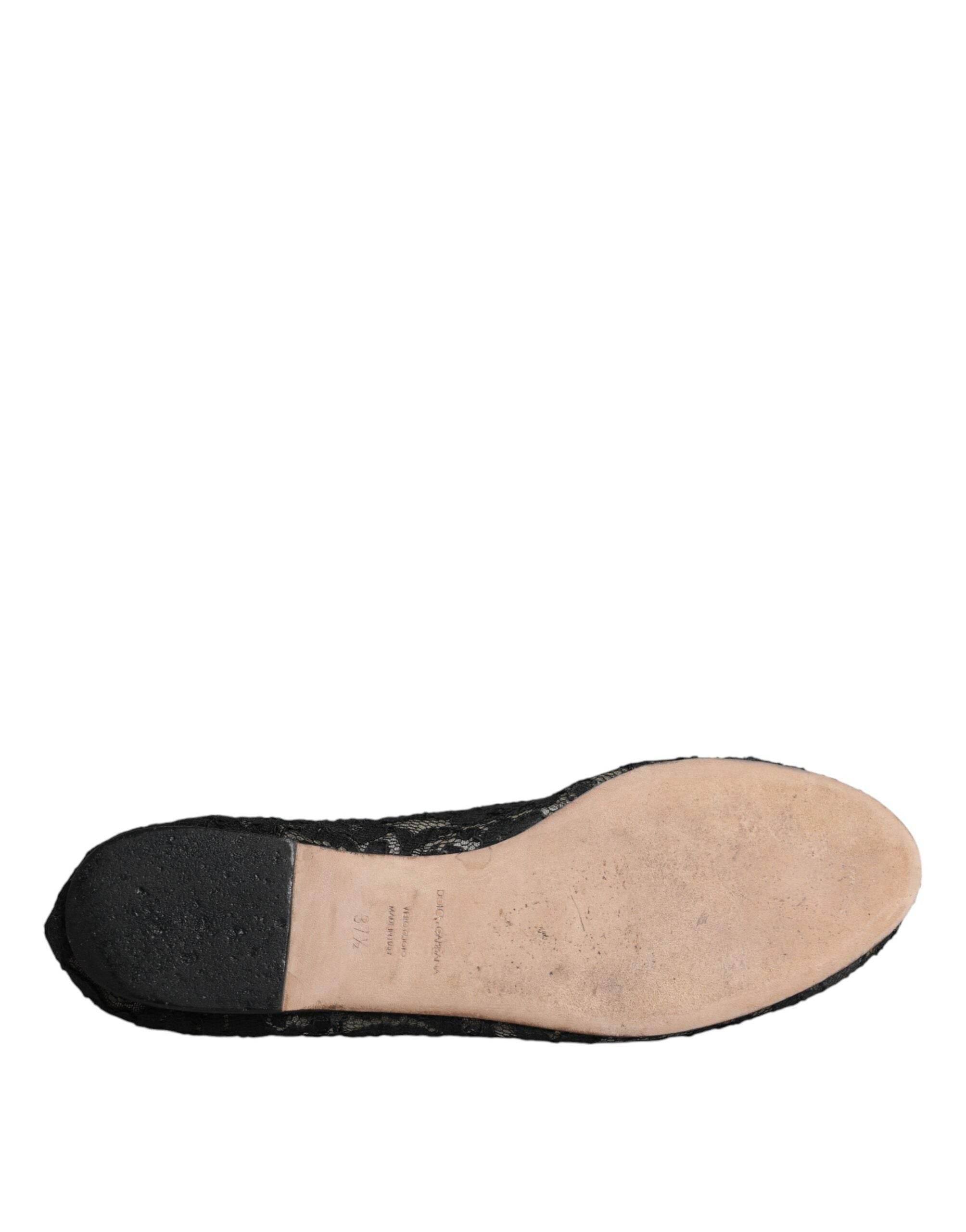 Dolce & Gabbana Black Taormina Lace Slip On Flats Shoes - Hilstor