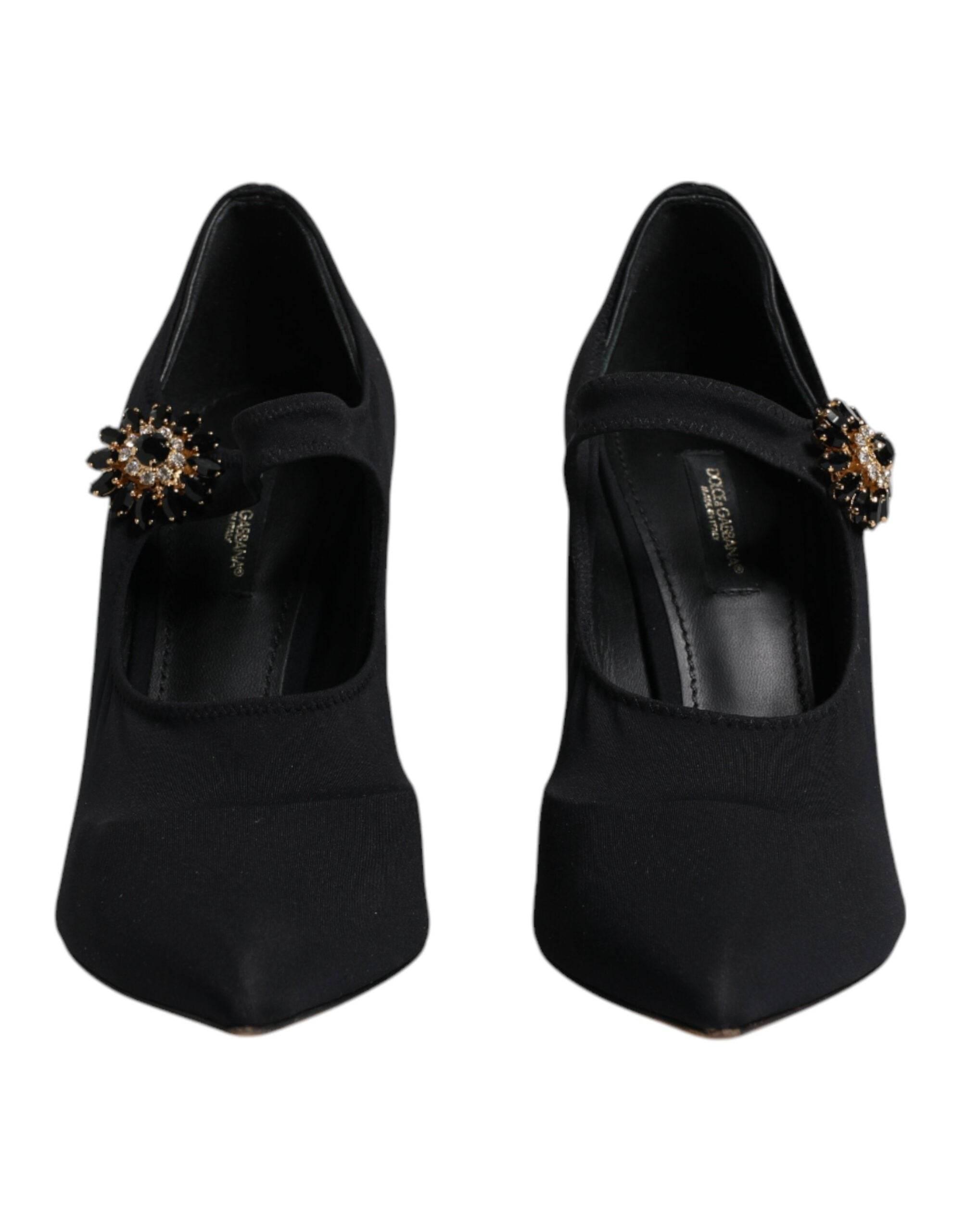 Dolce & Gabbana Black Mary Jane Stretch Crystal Pumps Shoes - Hilstor