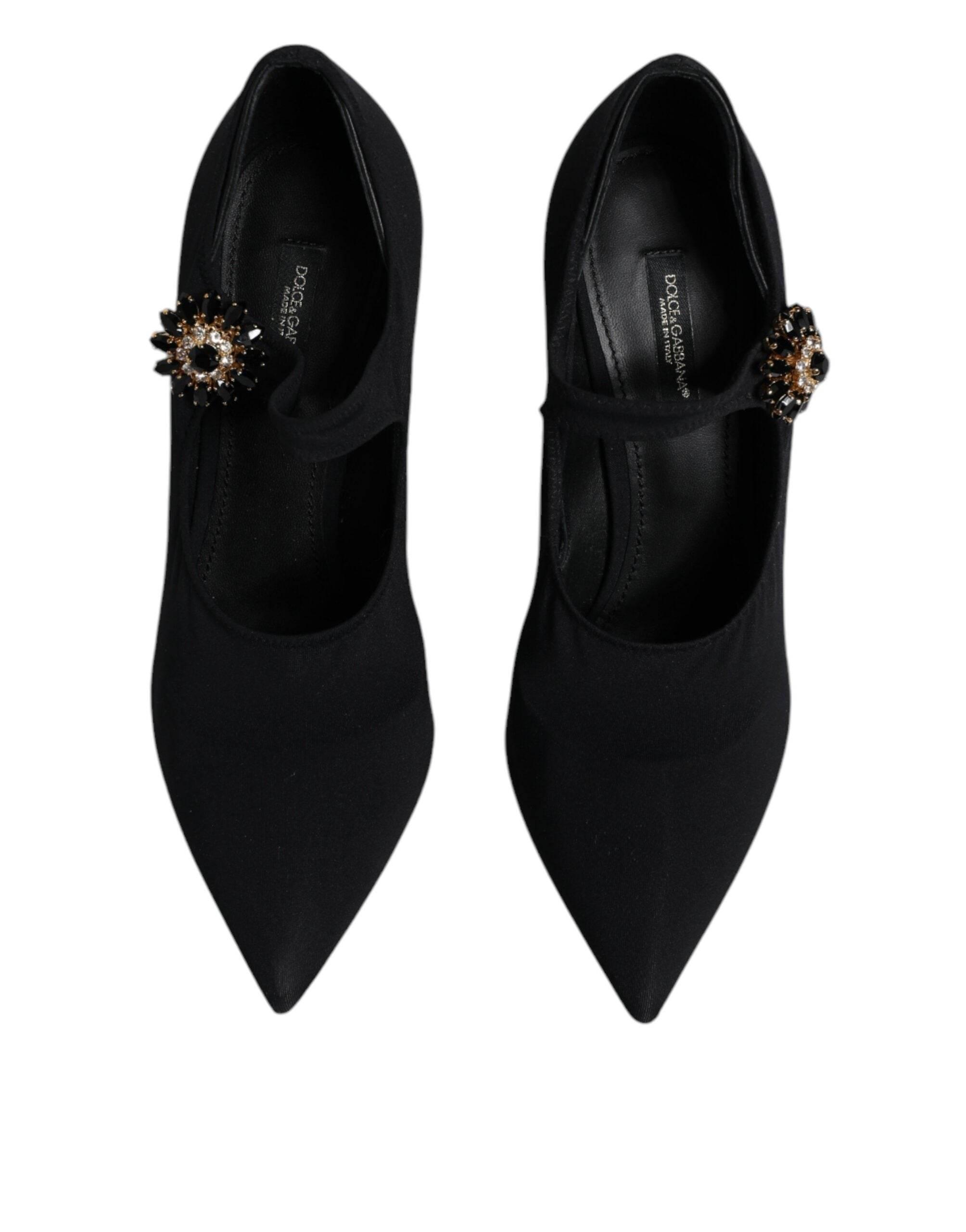 Dolce & Gabbana Black Mary Jane Stretch Crystal Pumps Shoes - Hilstor