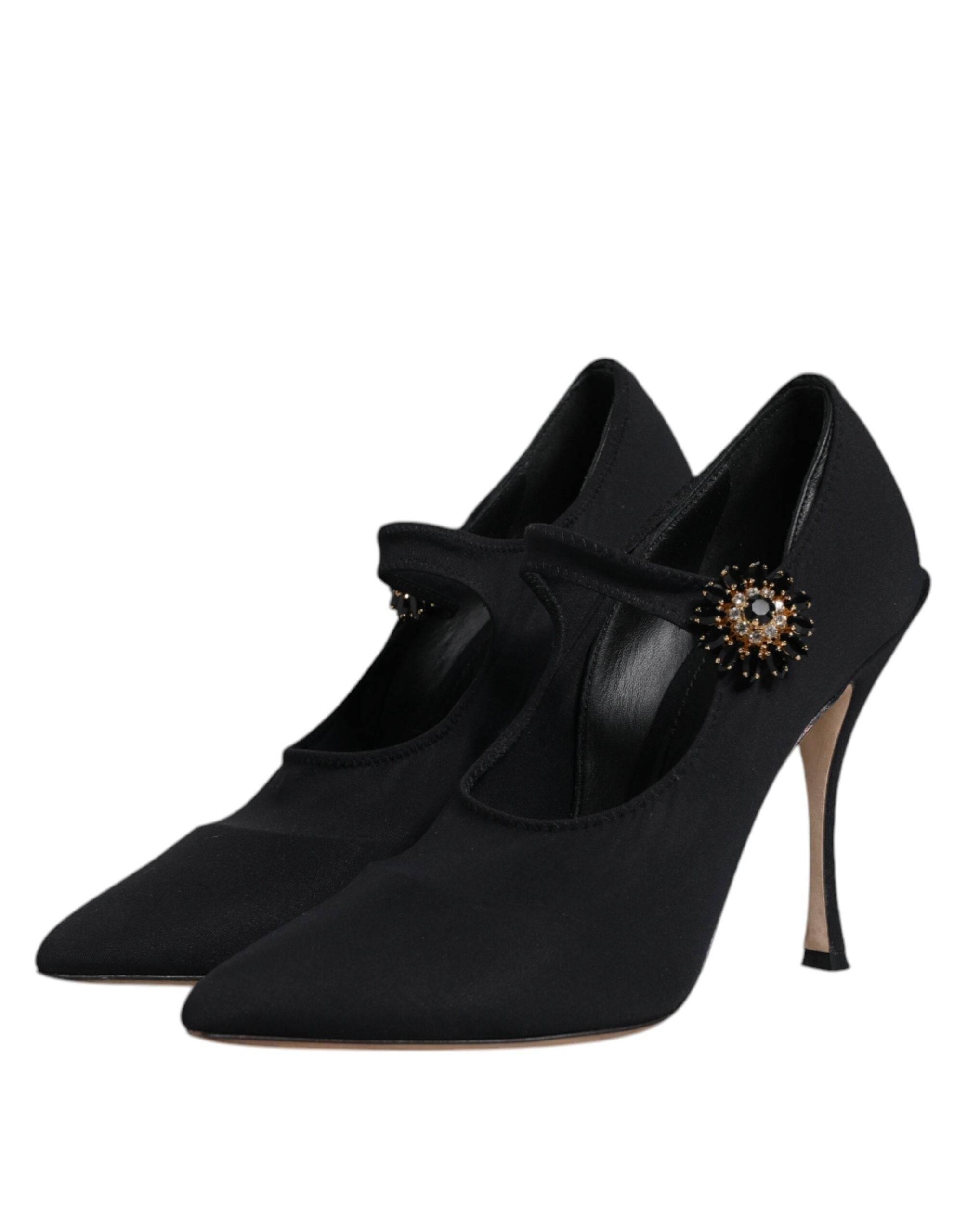 Dolce & Gabbana Black Mary Jane Stretch Crystal Pumps Shoes - Hilstor
