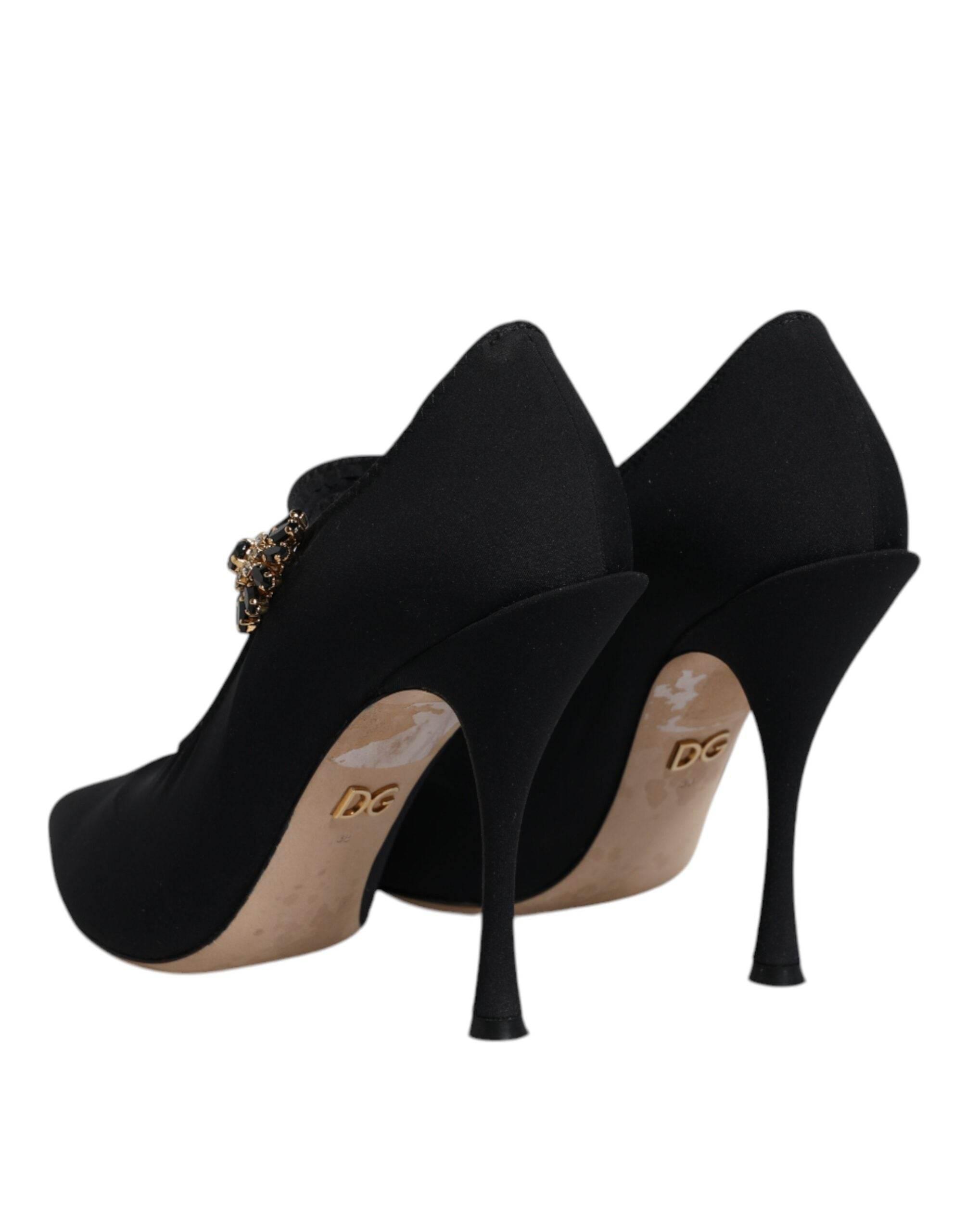 Dolce & Gabbana Black Mary Jane Stretch Crystal Pumps Shoes - Hilstor