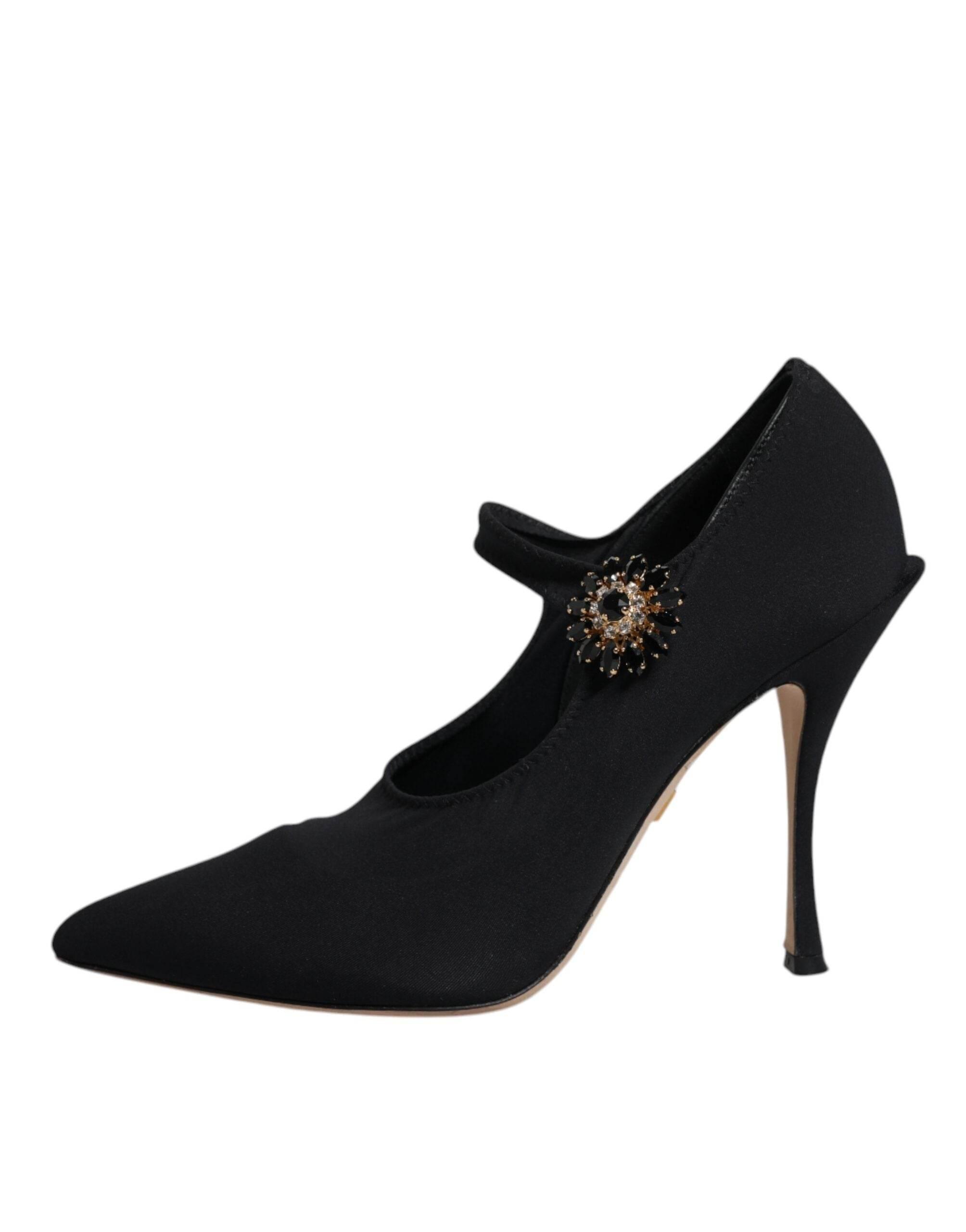 Dolce & Gabbana Black Mary Jane Stretch Crystal Pumps Shoes - Hilstor