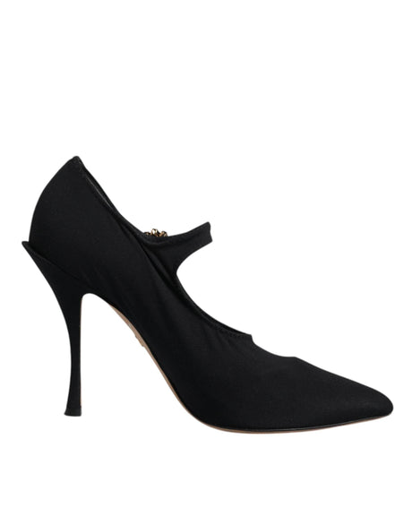 Dolce & Gabbana Black Mary Jane Stretch Crystal Pumps Shoes - Hilstor