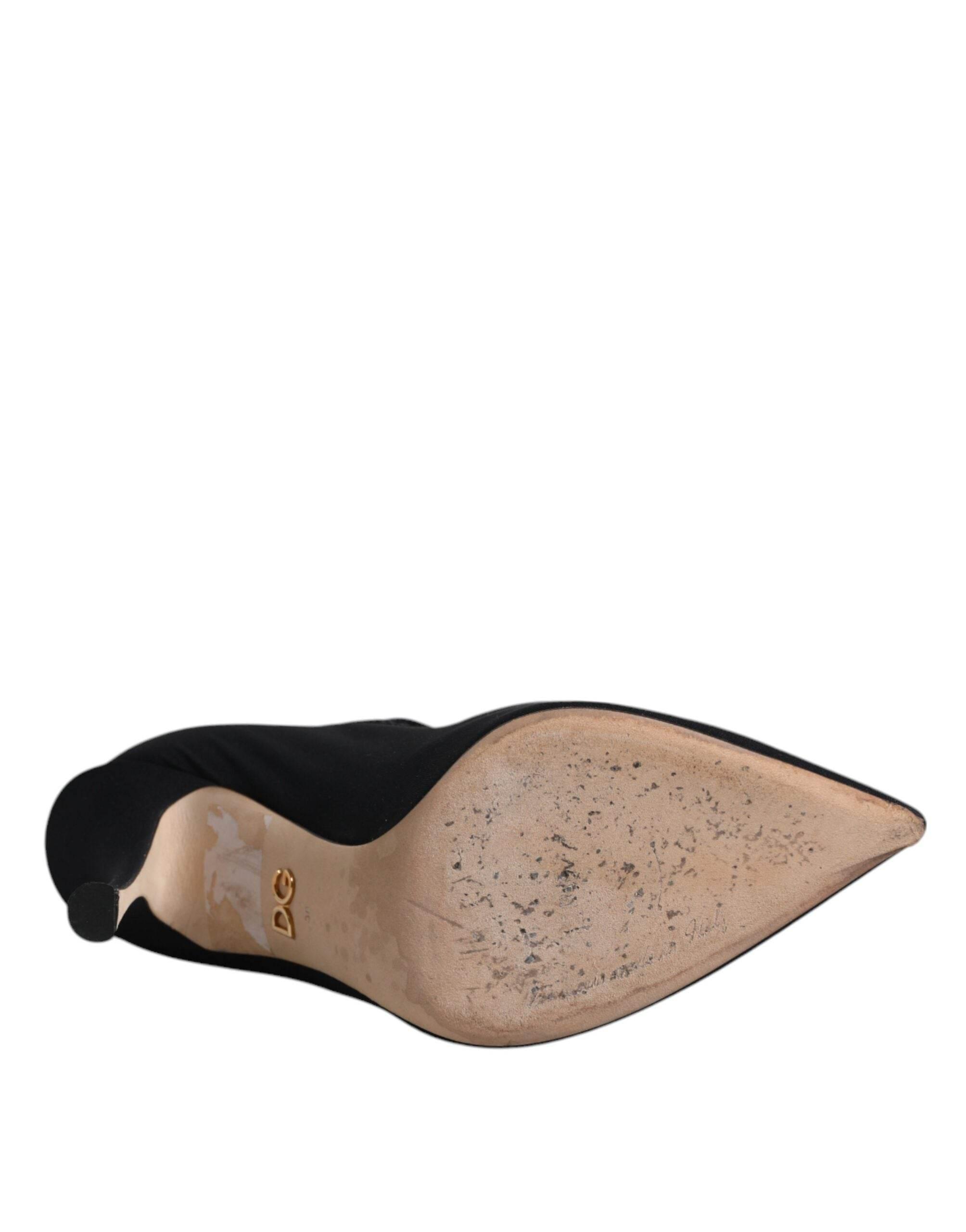 Dolce & Gabbana Black Mary Jane Stretch Crystal Pumps Shoes - Hilstor