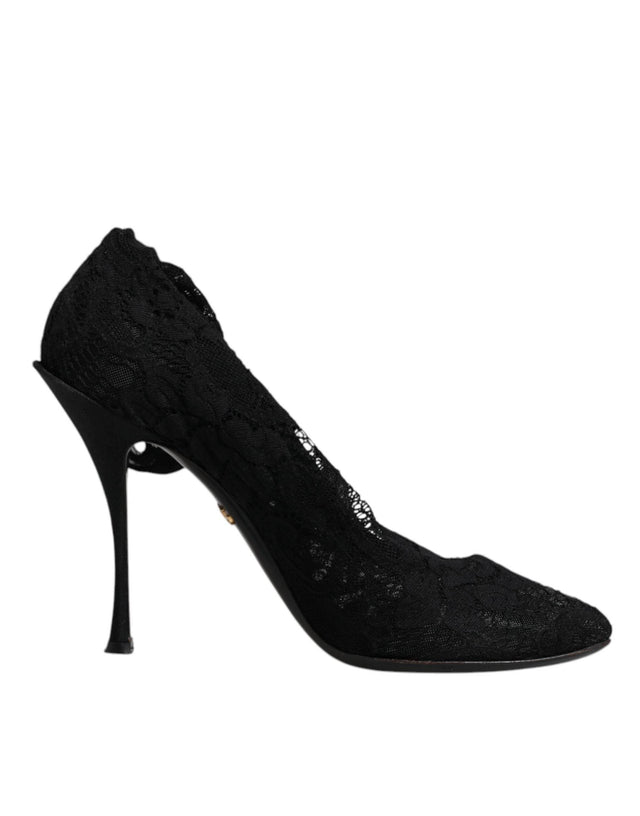 Dolce & Gabbana Black Lace Stretch Heels Mid Calf Boots Shoes - Hilstor