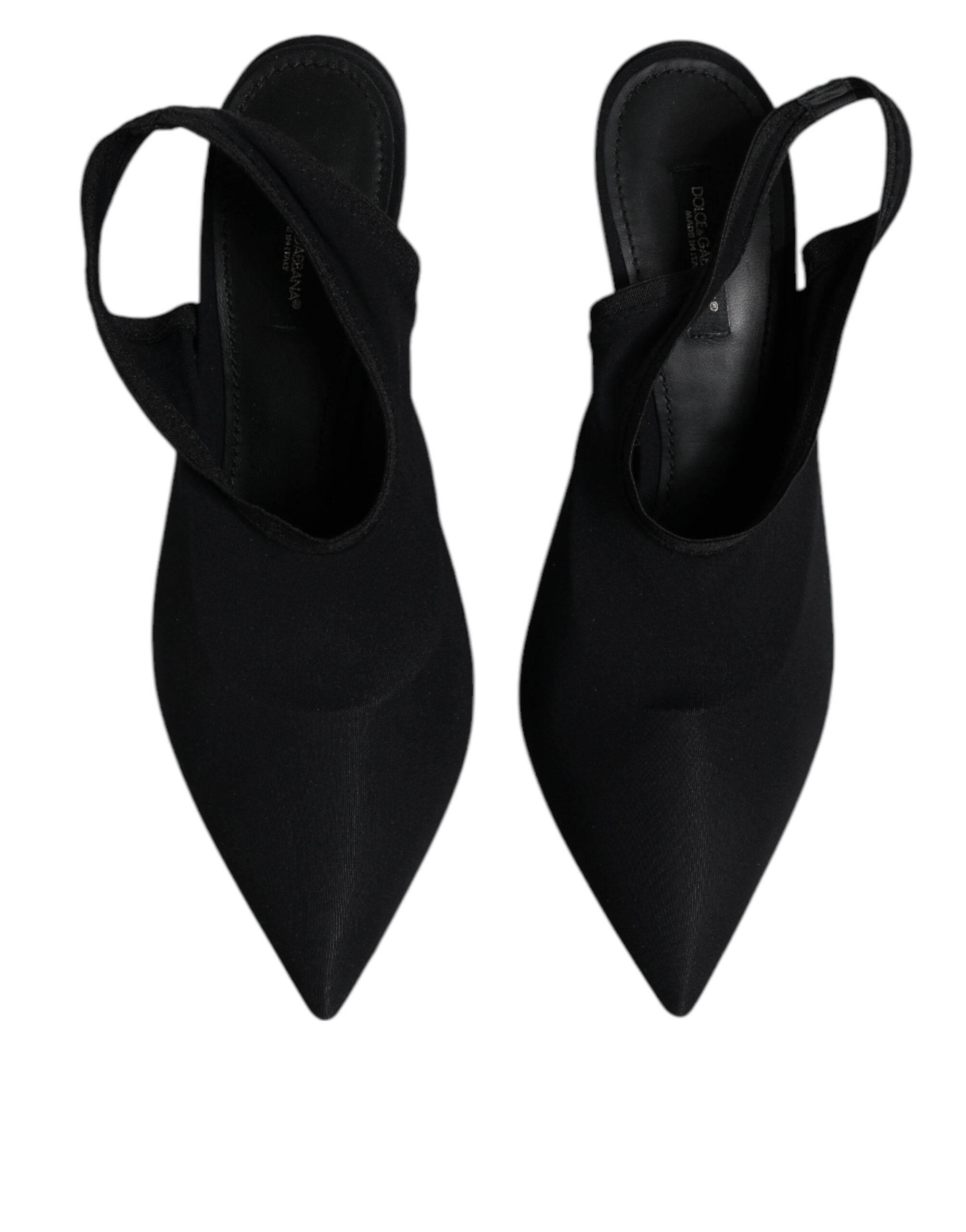 Dolce & Gabbana Black Jersey Stretch Heels Slingback Shoes - Hilstor