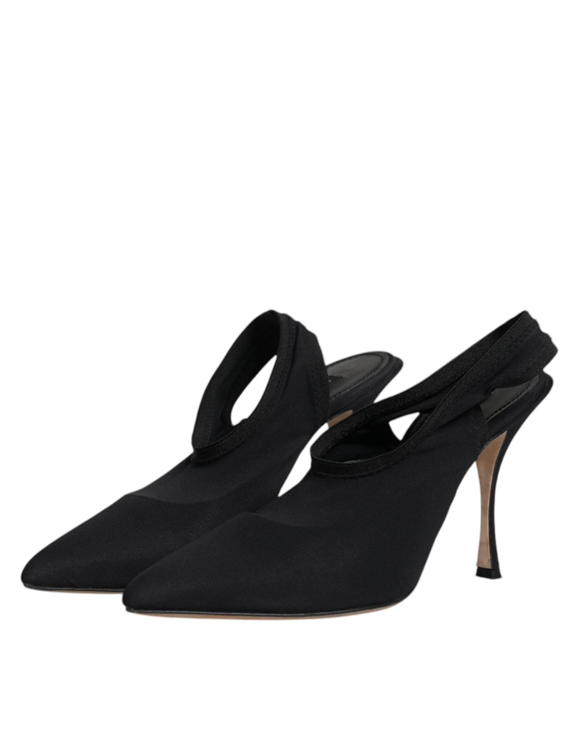 Dolce & Gabbana Black Jersey Stretch Heels Slingback Shoes - Hilstor