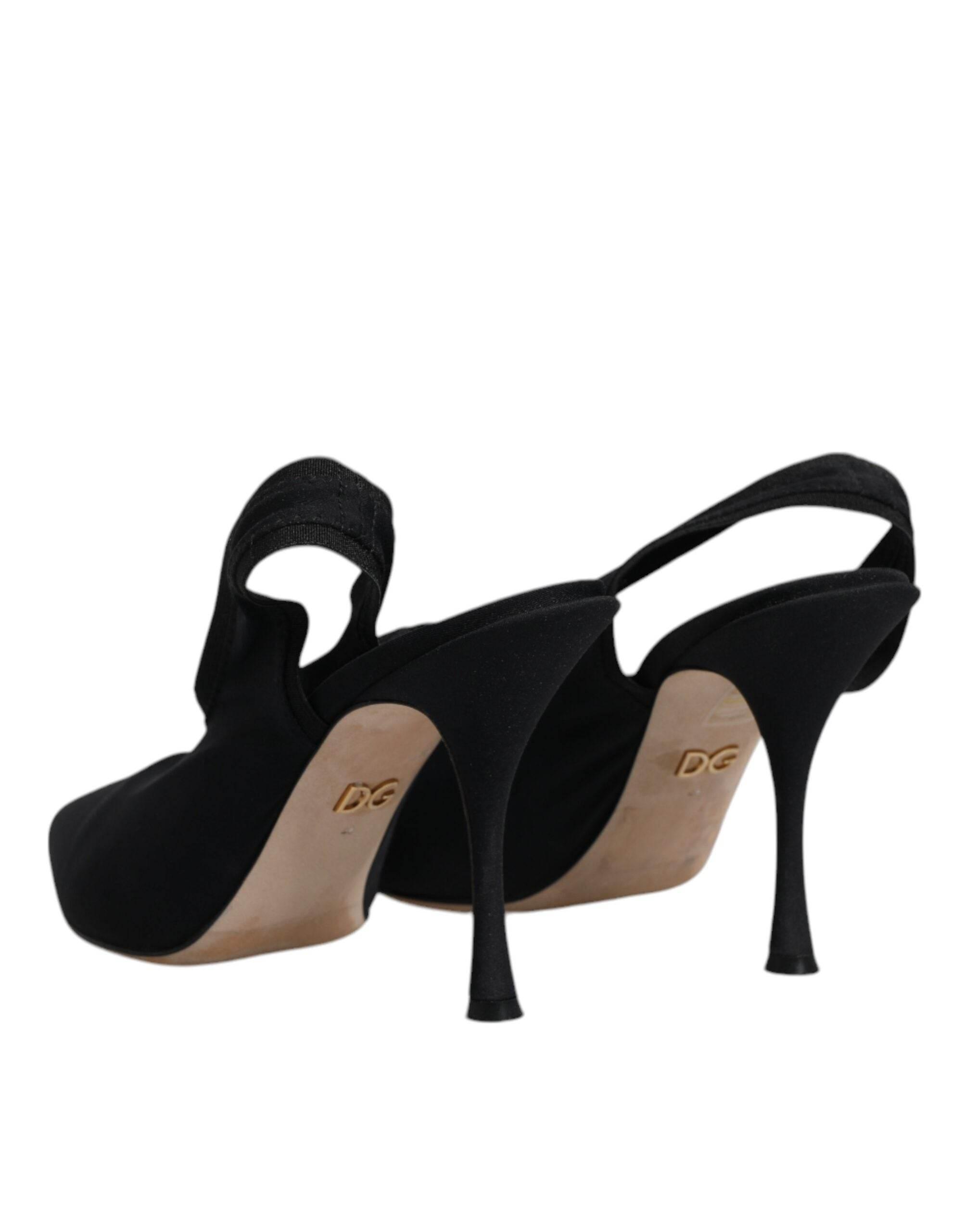 Dolce & Gabbana Black Jersey Stretch Heels Slingback Shoes - Hilstor