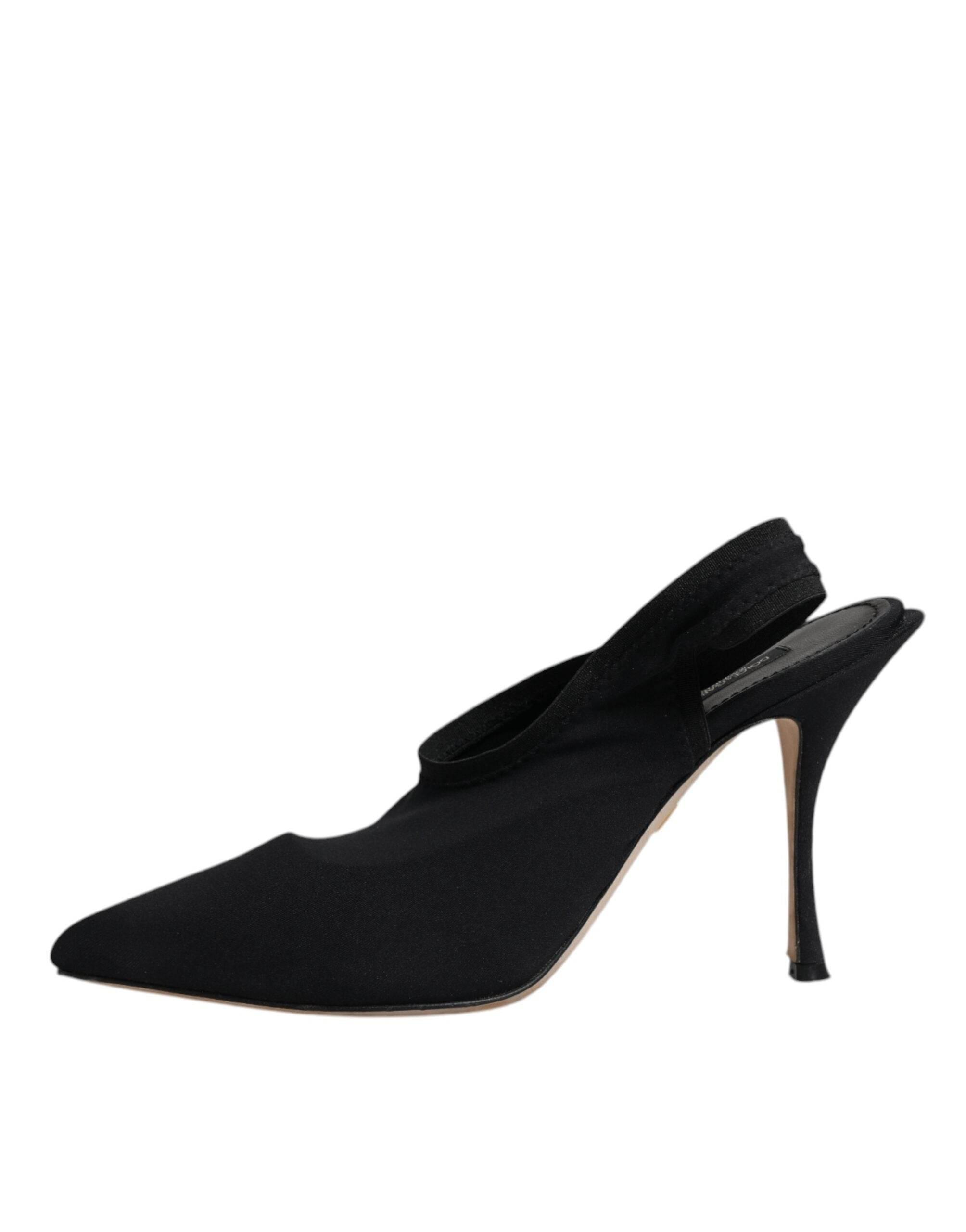 Dolce & Gabbana Black Jersey Stretch Heels Slingback Shoes - Hilstor