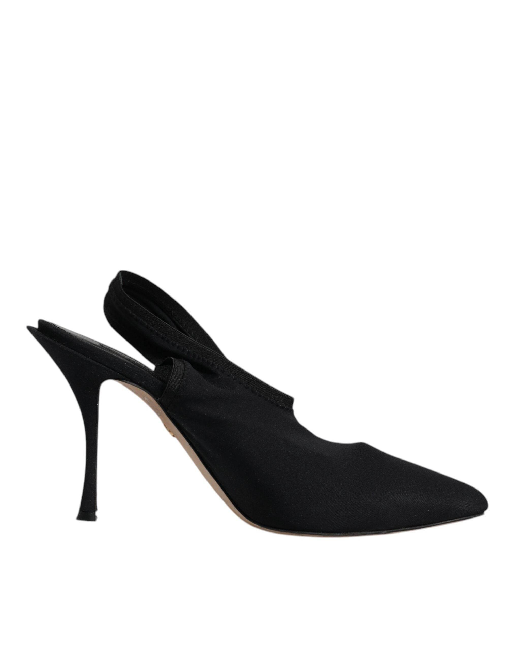 Dolce & Gabbana Black Jersey Stretch Heels Slingback Shoes - Hilstor