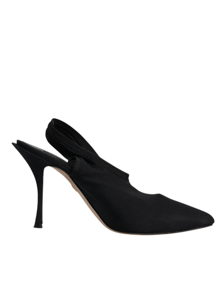 Dolce & Gabbana Black Jersey Stretch Heels Slingback Shoes - Hilstor