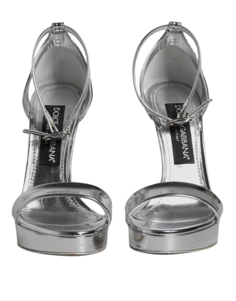 Dolce & Gabbana Silver Leather Platform Keira Sandals Shoes - Hilstor