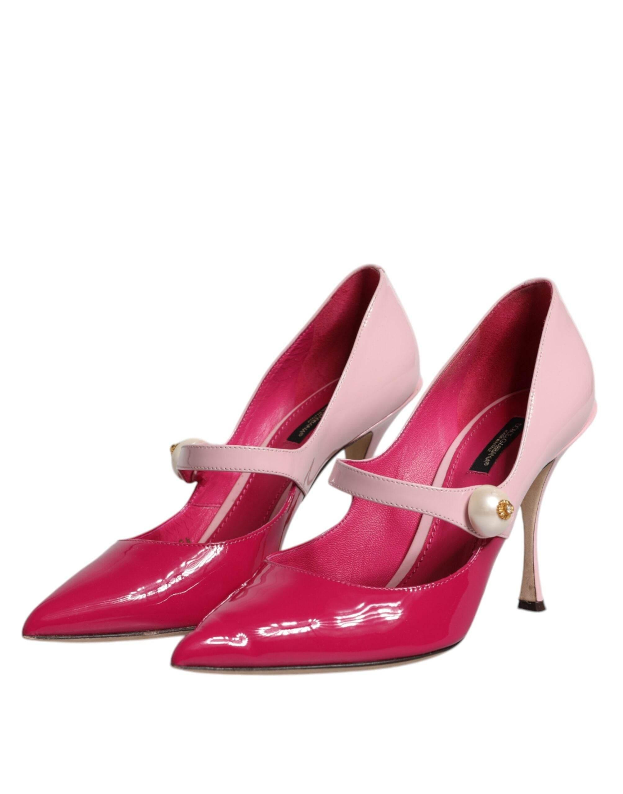 Dolce & Gabbana Two Tone Pink Leather Mary Jane Heels Pumps Shoes - Hilstor