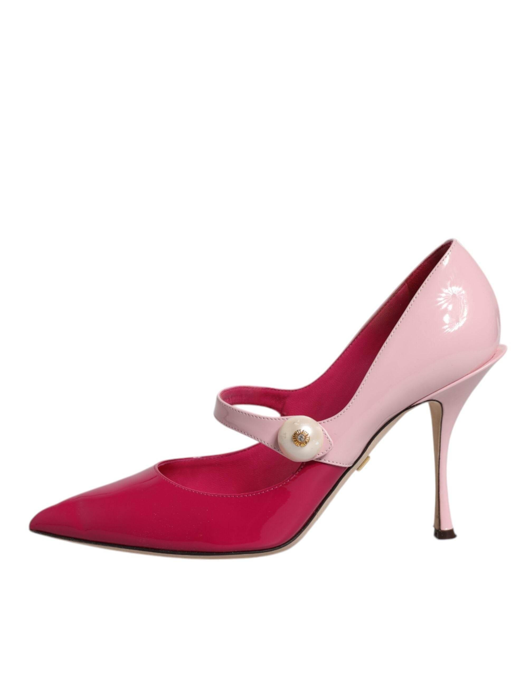 Dolce & Gabbana Two Tone Pink Leather Mary Jane Heels Pumps Shoes - Hilstor