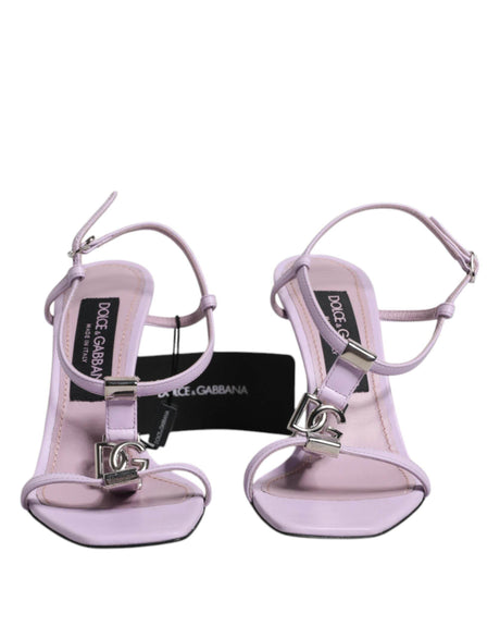 Dolce & Gabbana Lilac Leather Logo Ankle Strap Heels Sandals Shoes - Hilstor