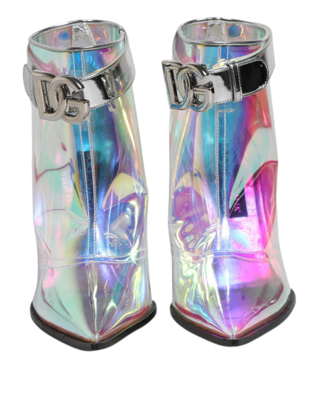 Dolce & Gabbana Silver Iridescent Pointed Short Boots Shoes - Hilstor