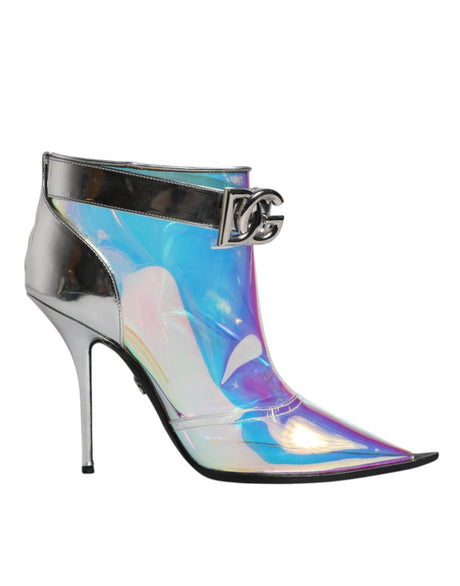 Dolce & Gabbana Silver Iridescent Pointed Short Boots Shoes - Hilstor