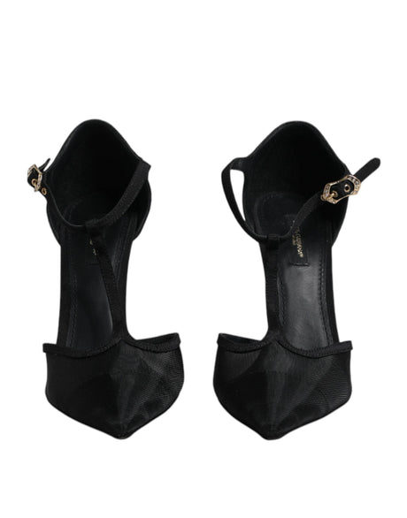 Dolce & Gabbana Black Mesh T-strap Stiletto High Heels Shoes - Hilstor