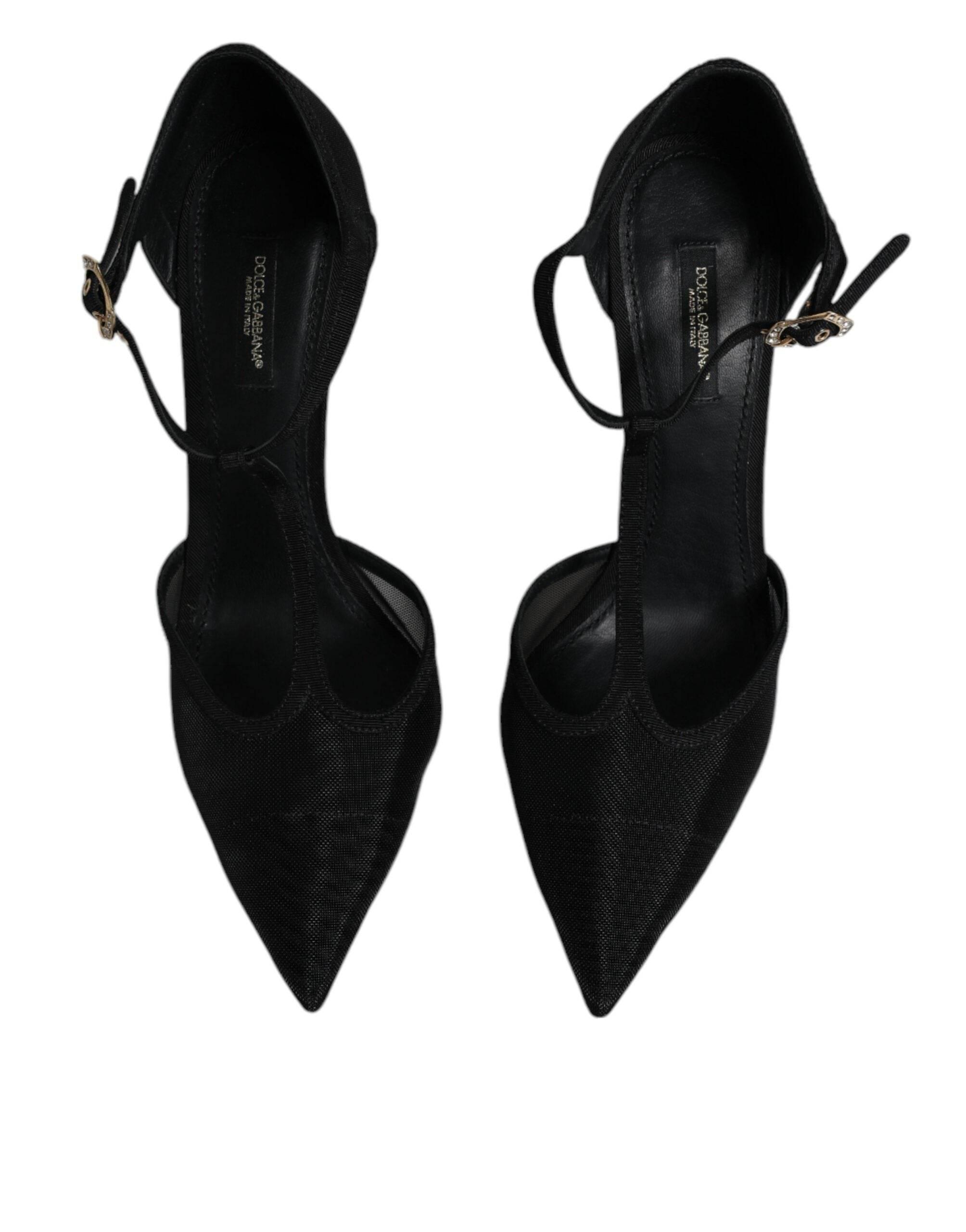 Dolce & Gabbana Black Mesh T-strap Stiletto High Heels Shoes - Hilstor