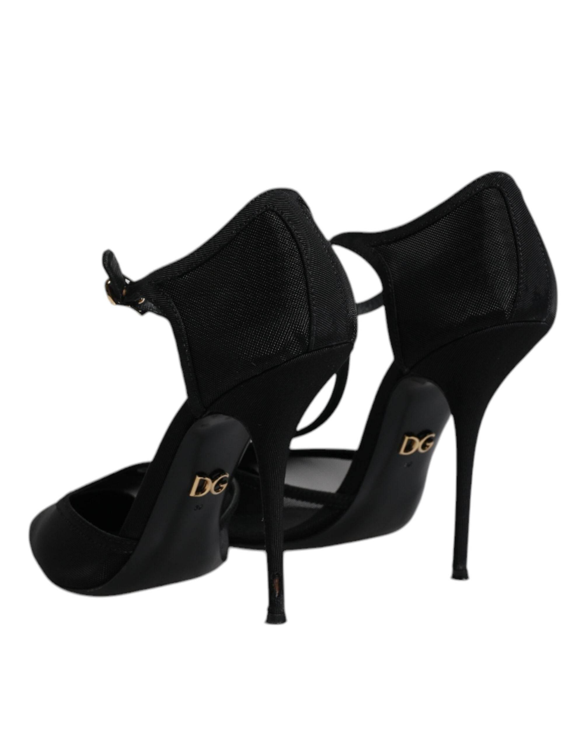 Dolce & Gabbana Black Mesh T-strap Stiletto High Heels Shoes - Hilstor