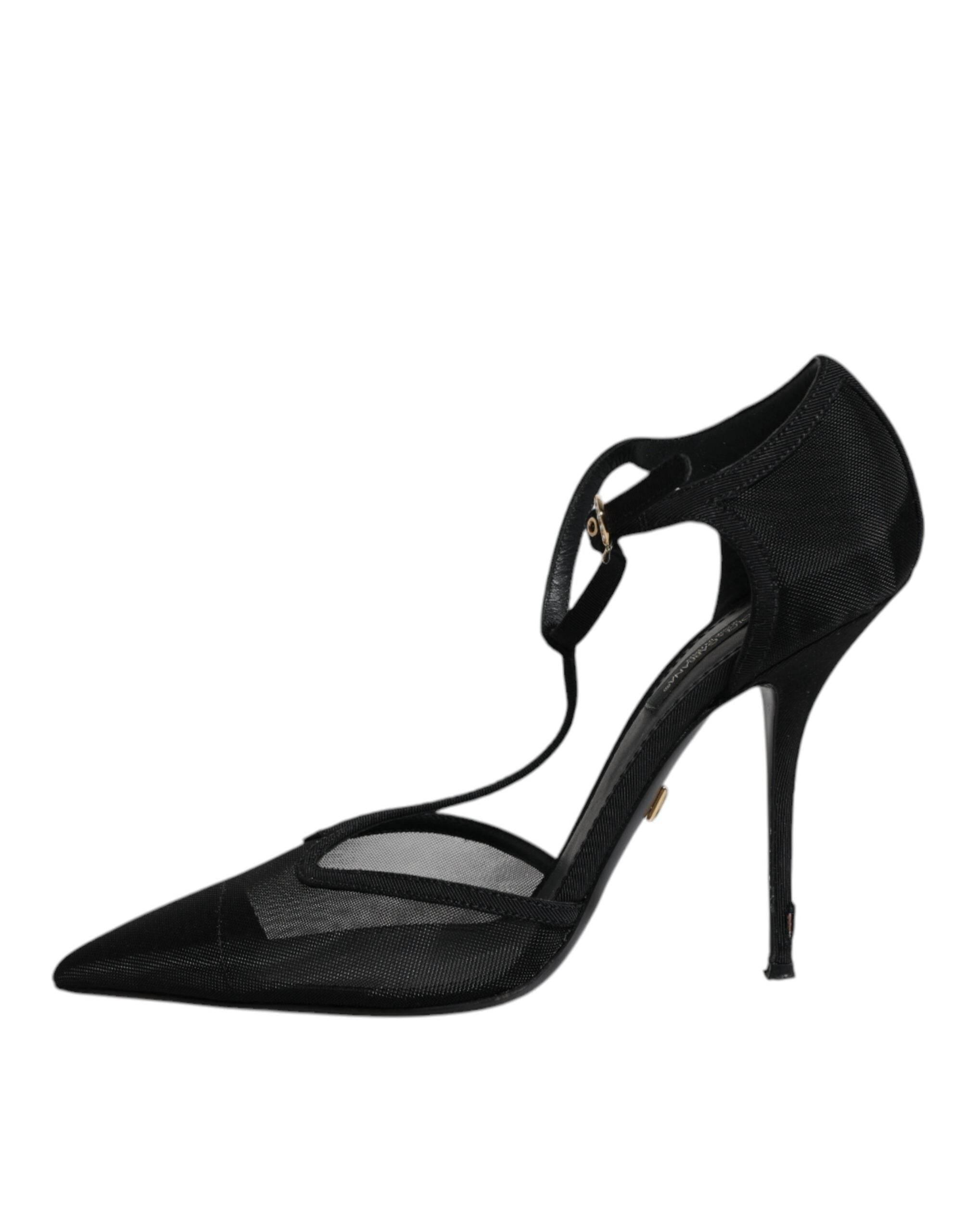 Dolce & Gabbana Black Mesh T-strap Stiletto High Heels Shoes - Hilstor