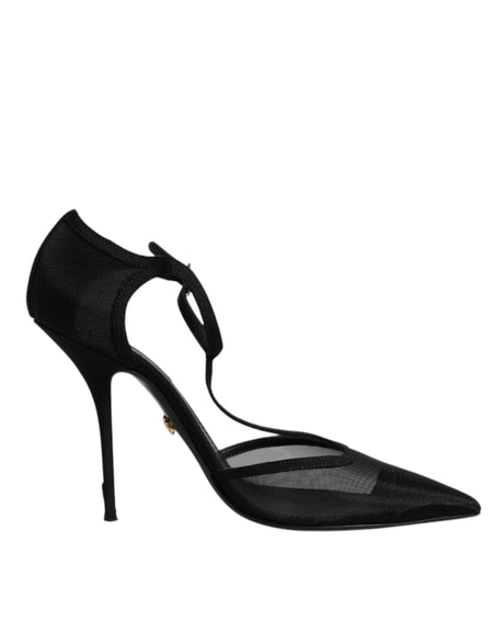 Dolce & Gabbana Black Mesh T-strap Stiletto High Heels Shoes - Hilstor