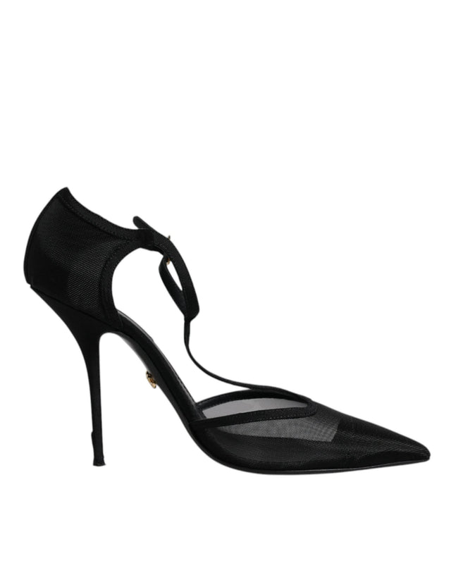 Dolce & Gabbana Black Mesh T-strap Stiletto High Heels Shoes - Hilstor