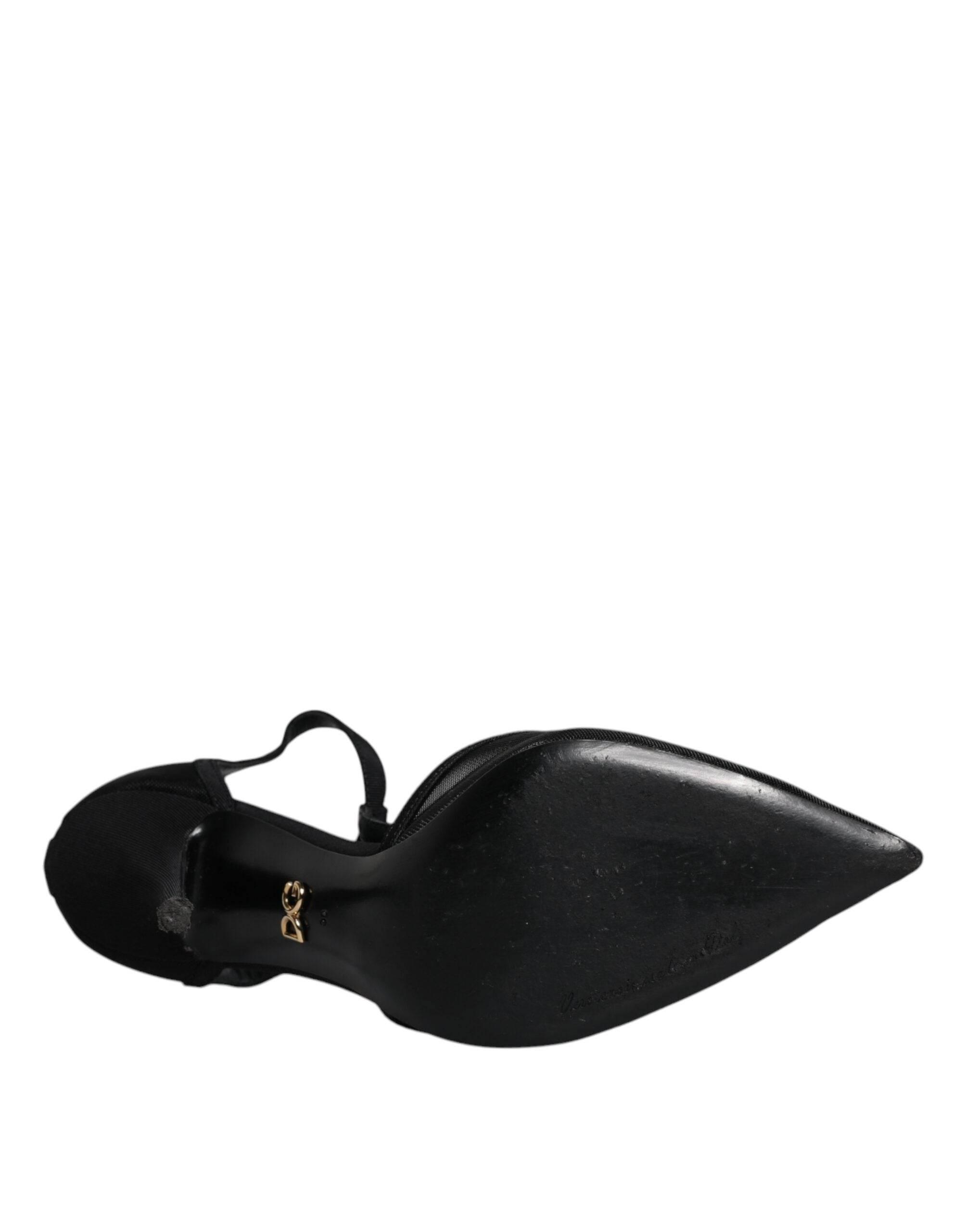 Dolce & Gabbana Black Mesh T-strap Stiletto High Heels Shoes - Hilstor