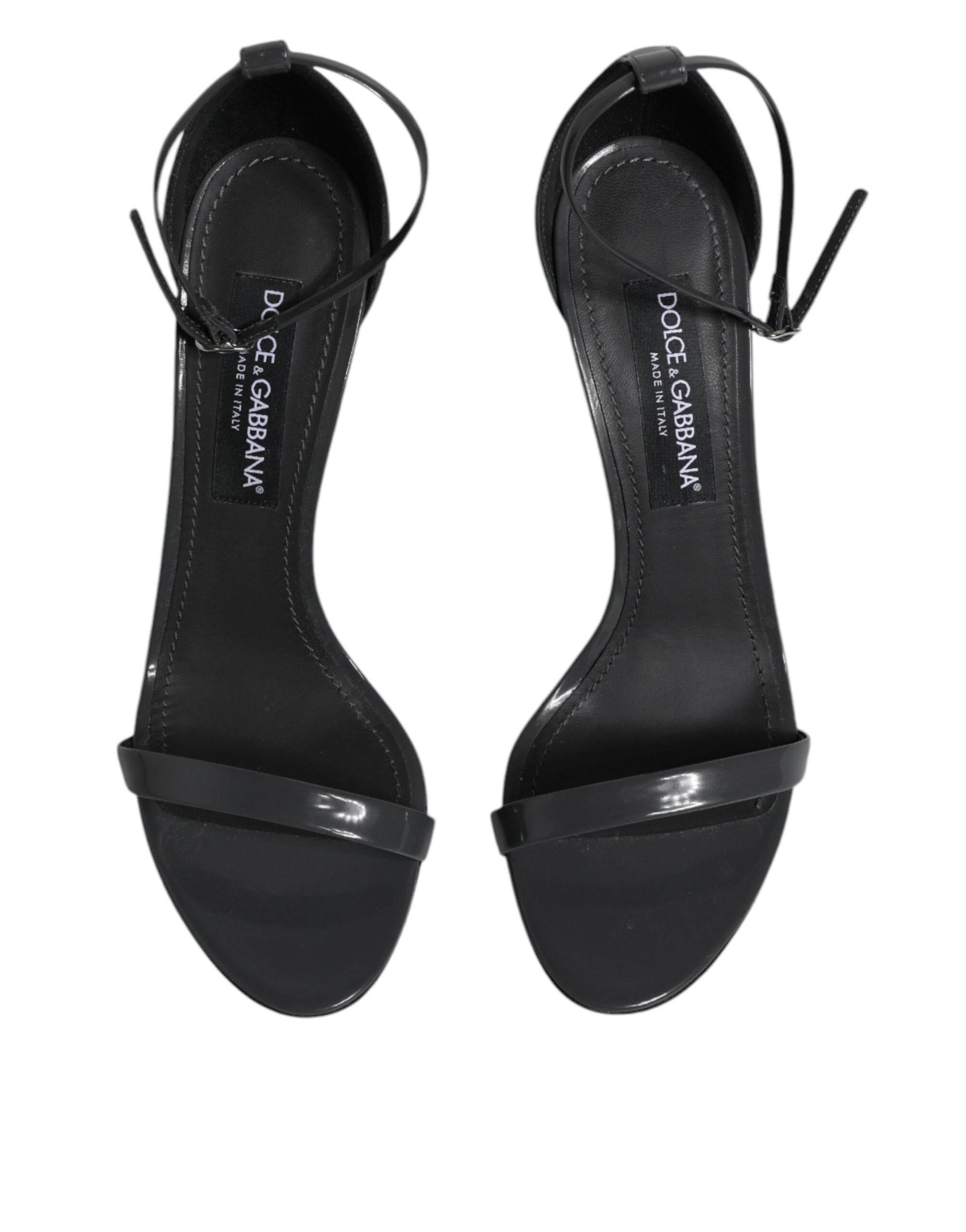 Dolce & Gabbana Grey Leather Ankle Strap Heel Sandals Shoes - Hilstor