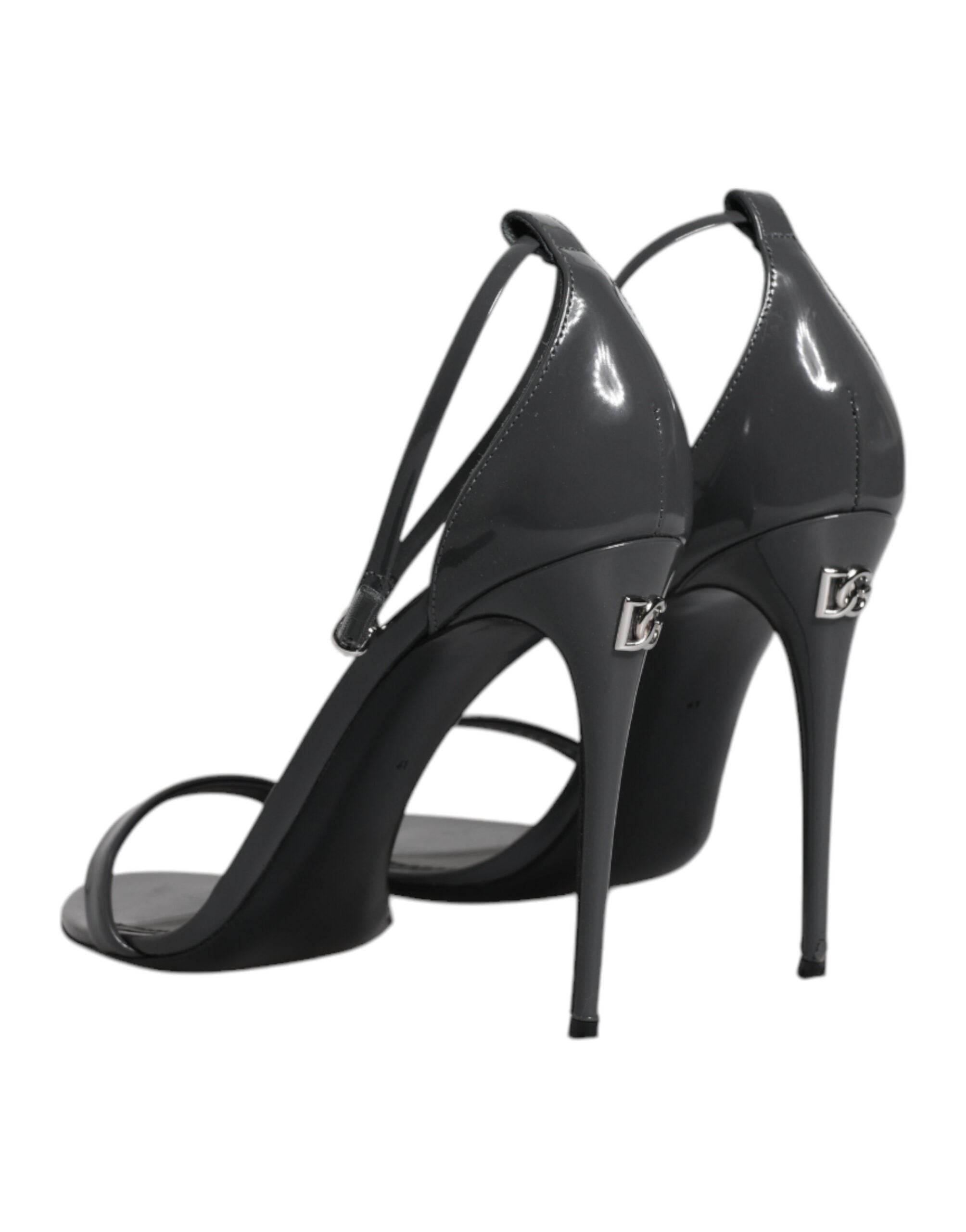 Dolce & Gabbana Grey Leather Ankle Strap Heel Sandals Shoes - Hilstor